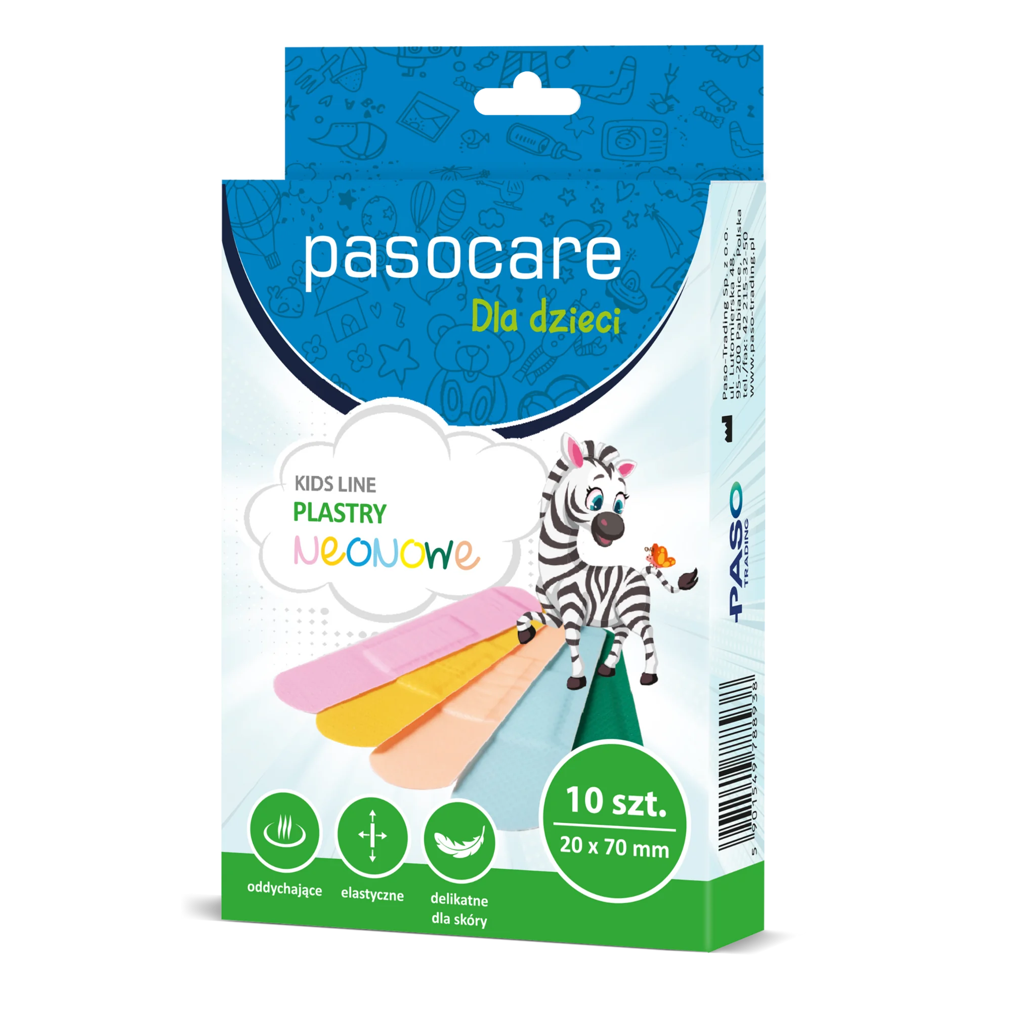 Pasocare Dla dzieci plastry neonowe 20 x 70 mm, 10 sztuk