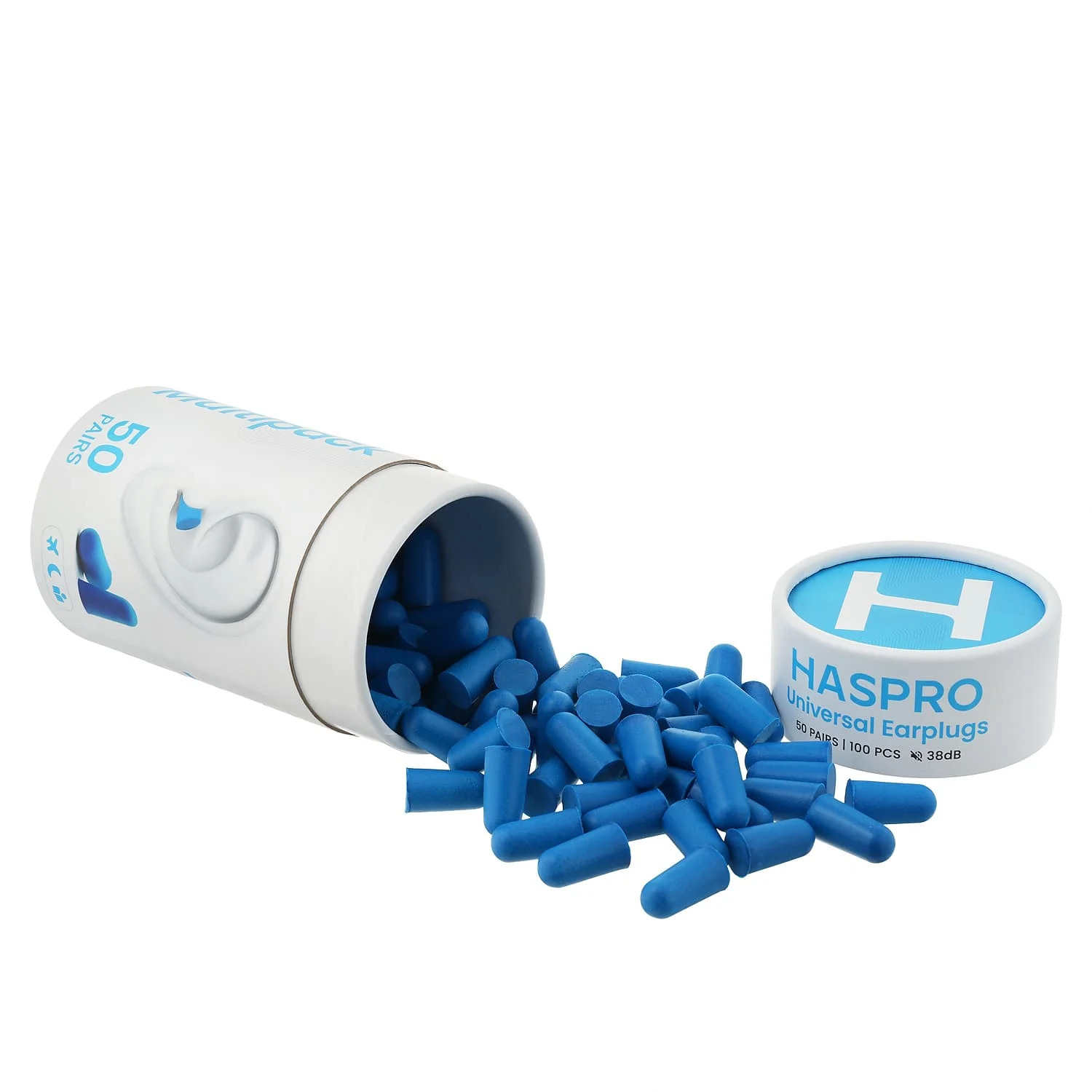 Haspro Tube50 stopery do uszu, kolor niebieski, 50 par