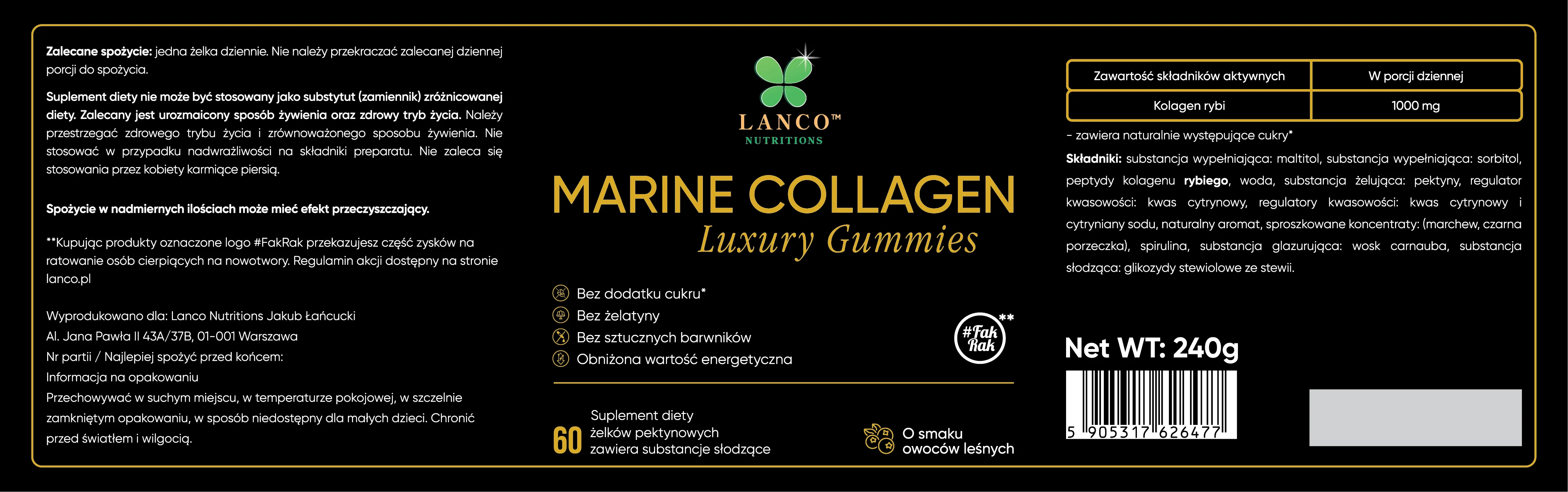 Lanco Marine Collagen o smaku owoców leśnych, 60 żelków