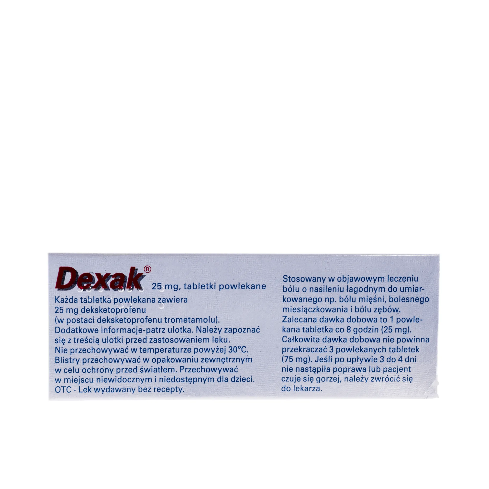 Dexak, 25 mg, lek przeciw bólowi mięśni i zębów, 30 tabletek powlekanych 