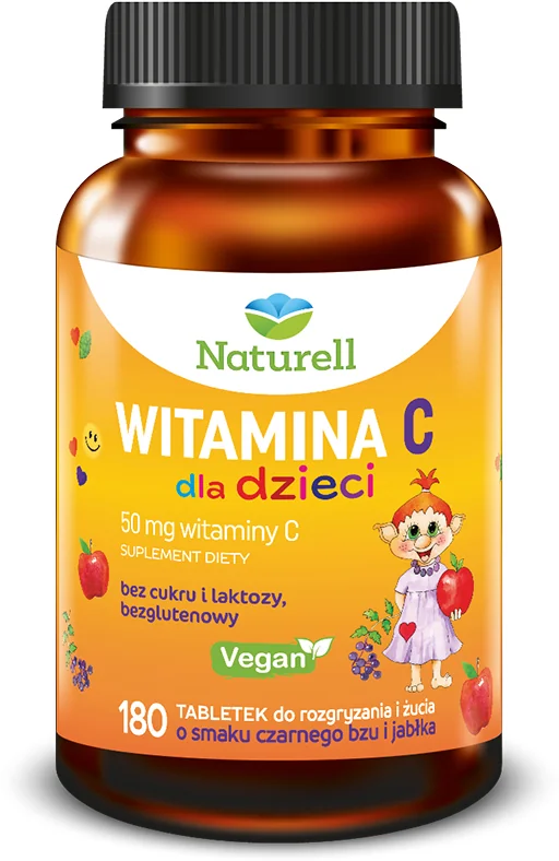 Naturell Witamina C dla dzieci, tabletki do rozgryzania i żucia, 180 sztuk