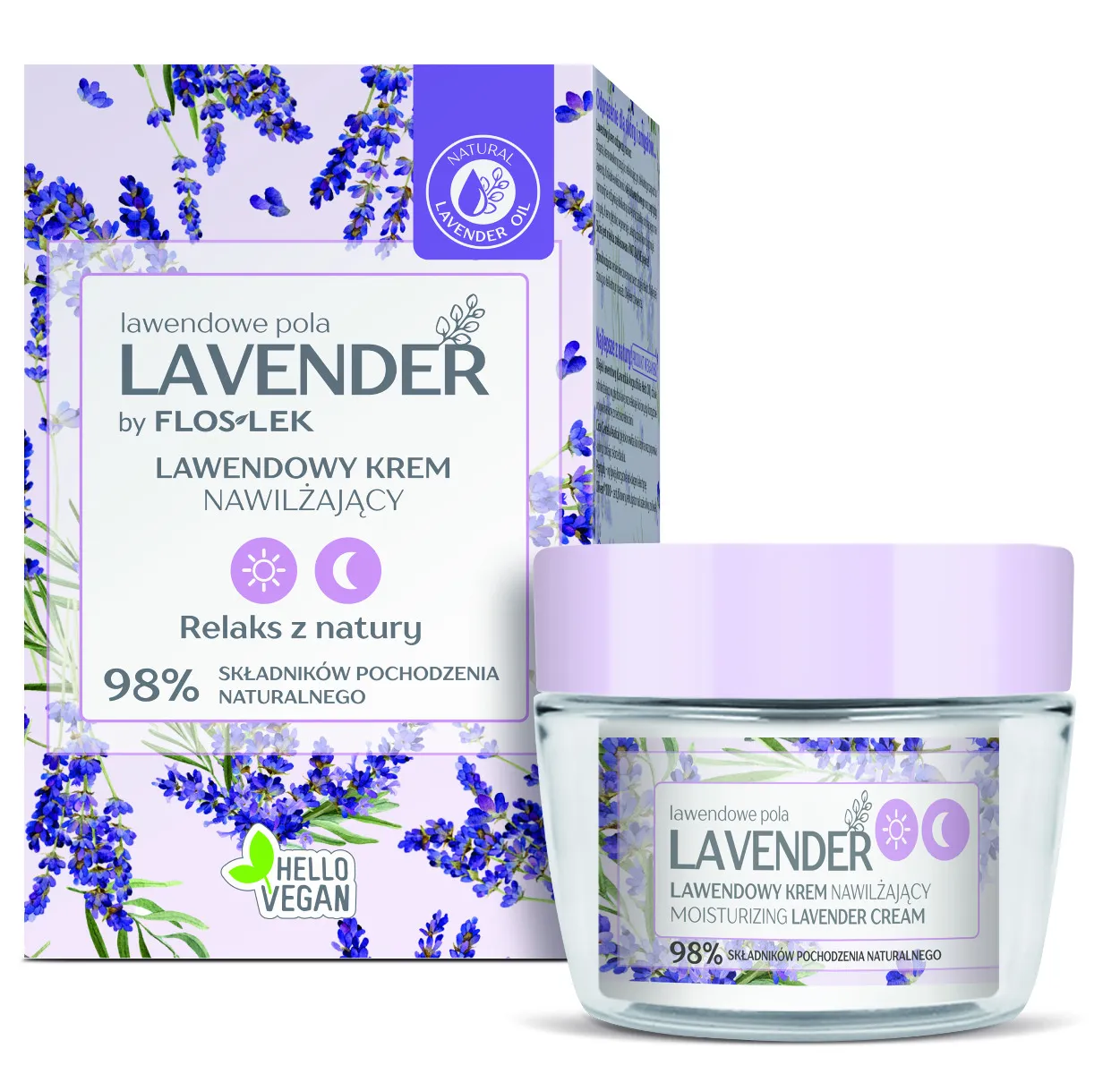 Floslek Lavender Lawendowe Pola, lawendowy krem nawilżający na dzień i na noc, (eco zestaw), 50 ml