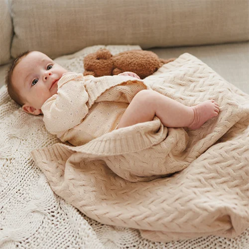 Babyono kocyk z wełny merino jasny beż, 1 sztuka