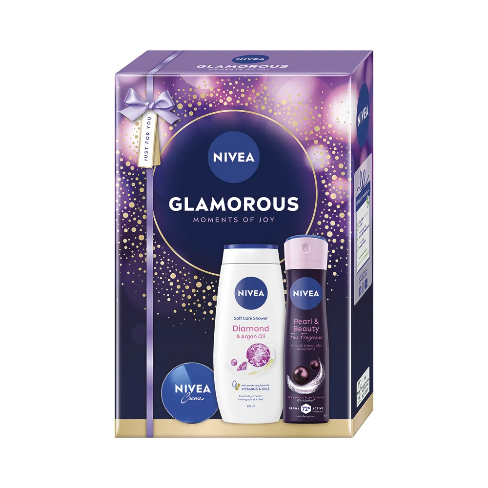 Nivea Glamorous Zestaw żel pod prysznic, 250 ml, + antyperspirant, 150 ml + krem uniwersalny, 30 ml
