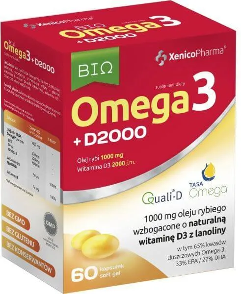 Bio Omega 3 + D 2000, suplement diety, 60 kapsułek