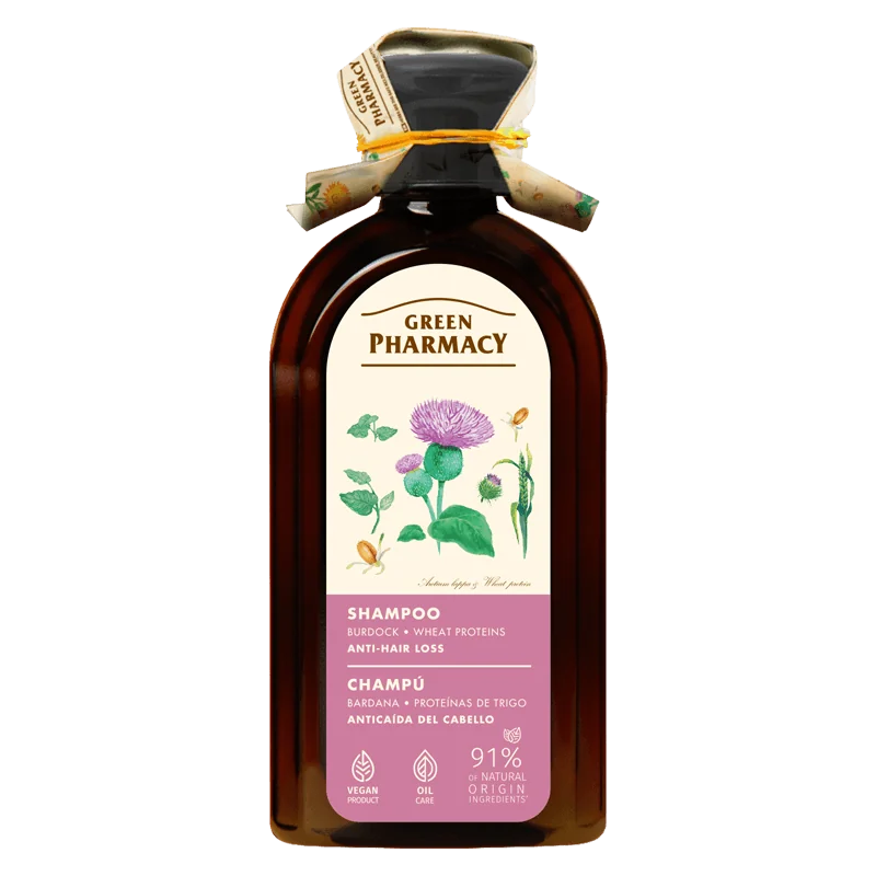Green Pharmacy szampon przeciw wypadaniu włosów łopian i białka pszenicy, 350 ml