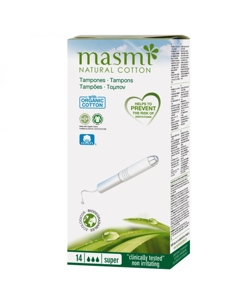 Masmi Super organiczne bawełniane tampony z aplikatorem, 14 szt.