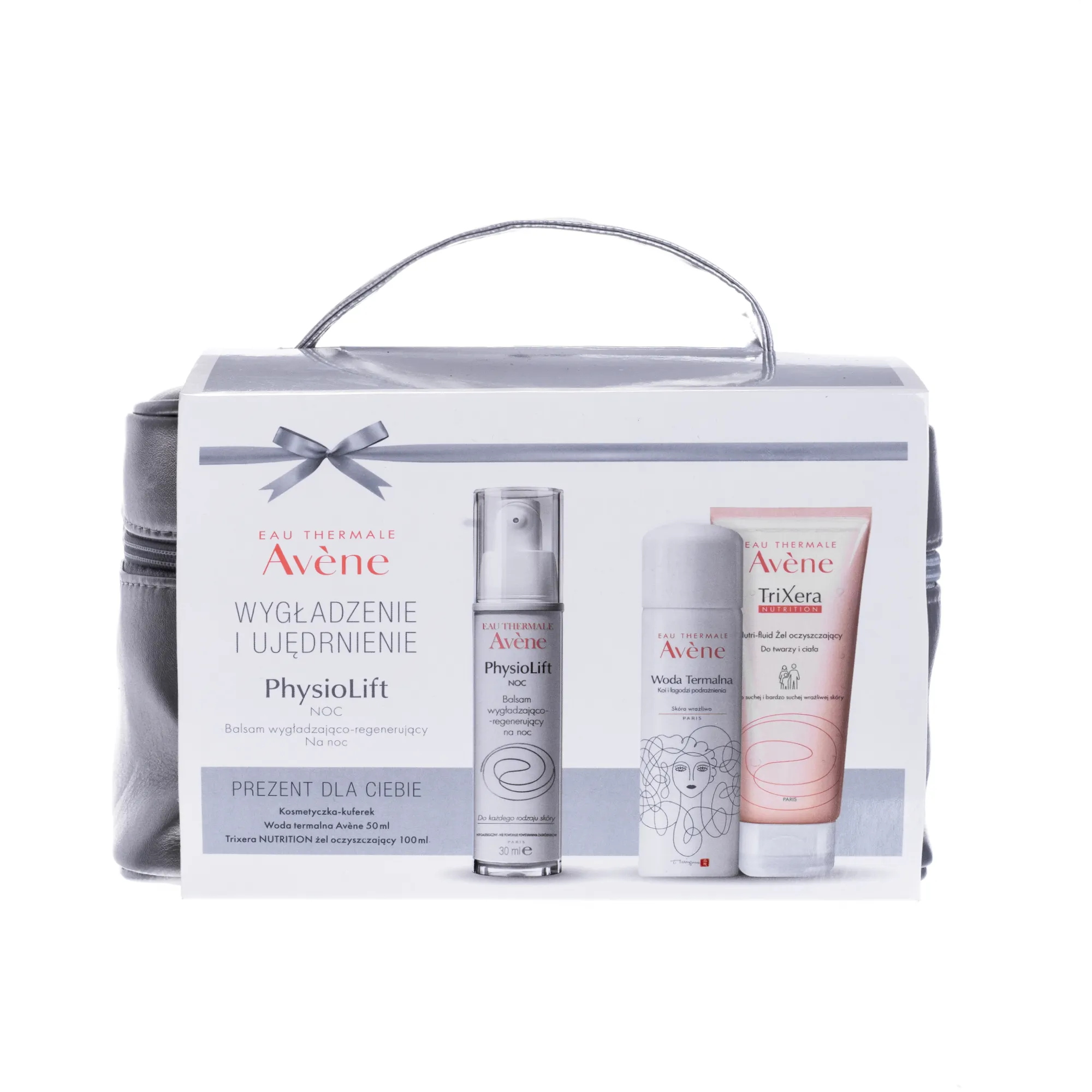 Avene zestaw Physiolift, balsam na noc, 30 ml + woda termalna, 50 ml +  Trixera, żel, 100 ml + kuferek 