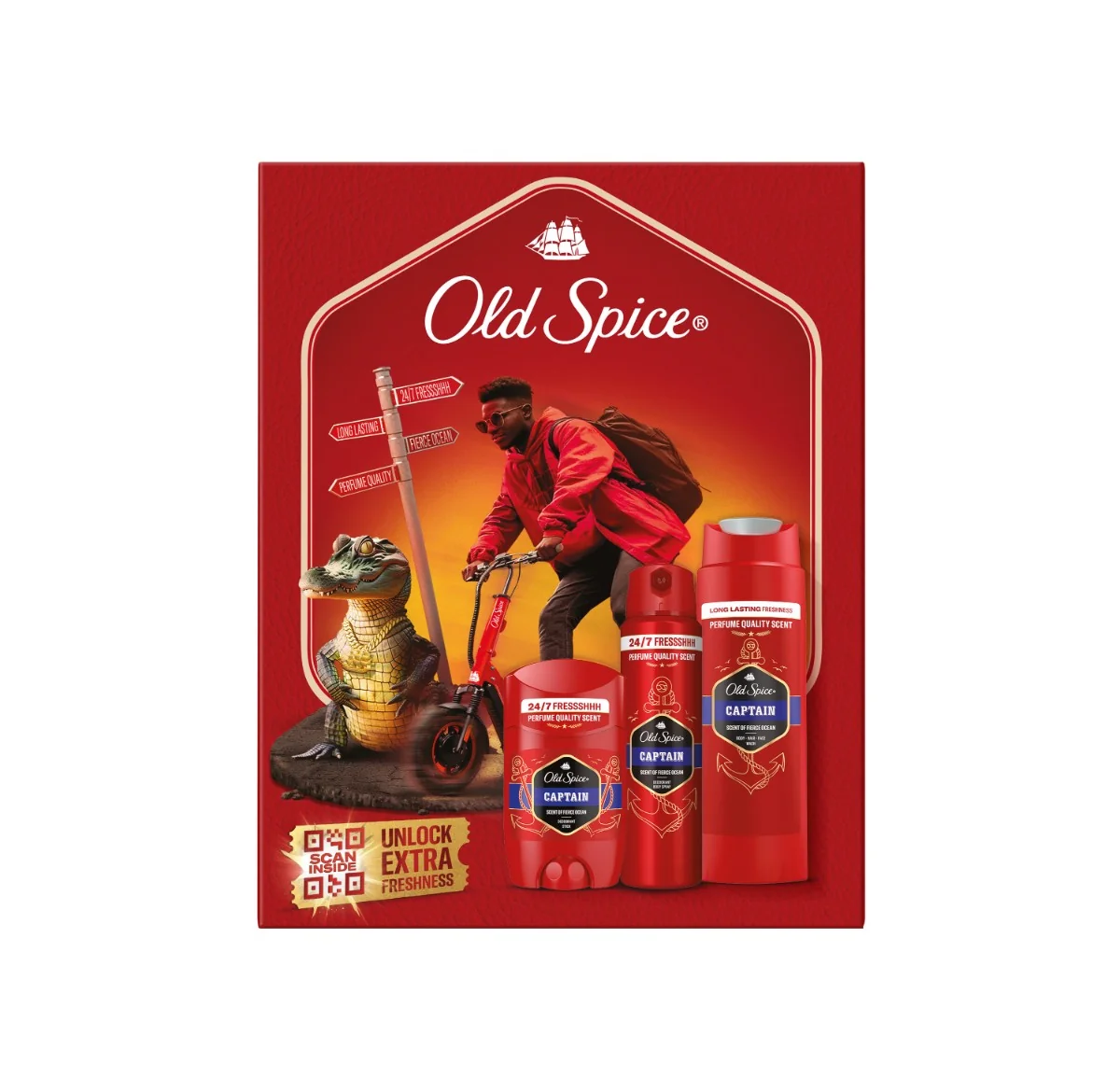 Old Spice Capitan Zestaw Podarunkowy dezodorant w sztyfcie, 50 ml + dezodorant w sprayu, 150 ml + żel pod prysznic, 250 ml