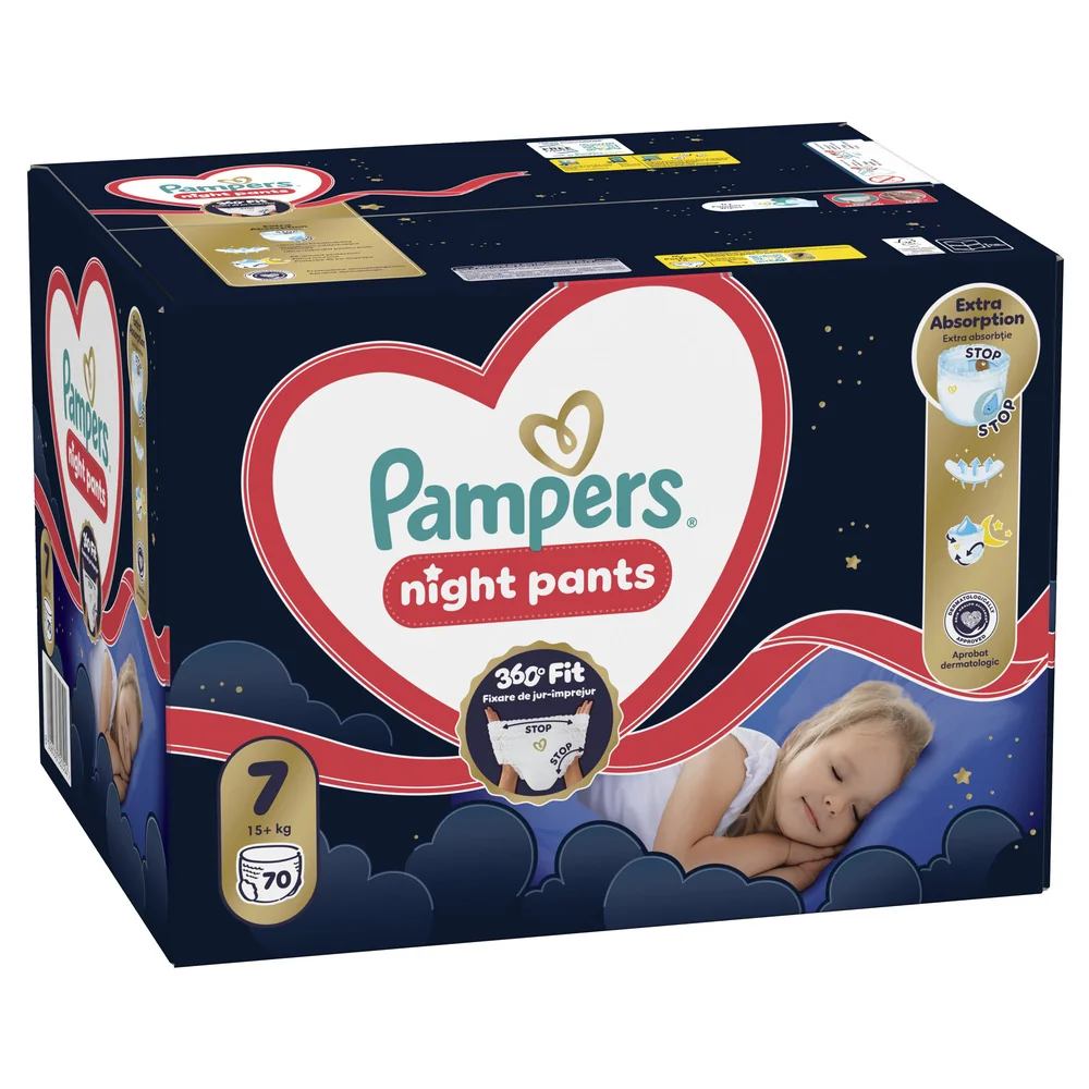 Pampers Night Pants 7 pieluchomajtki, rozmiar 7, 15+ kg, 70 sztuk