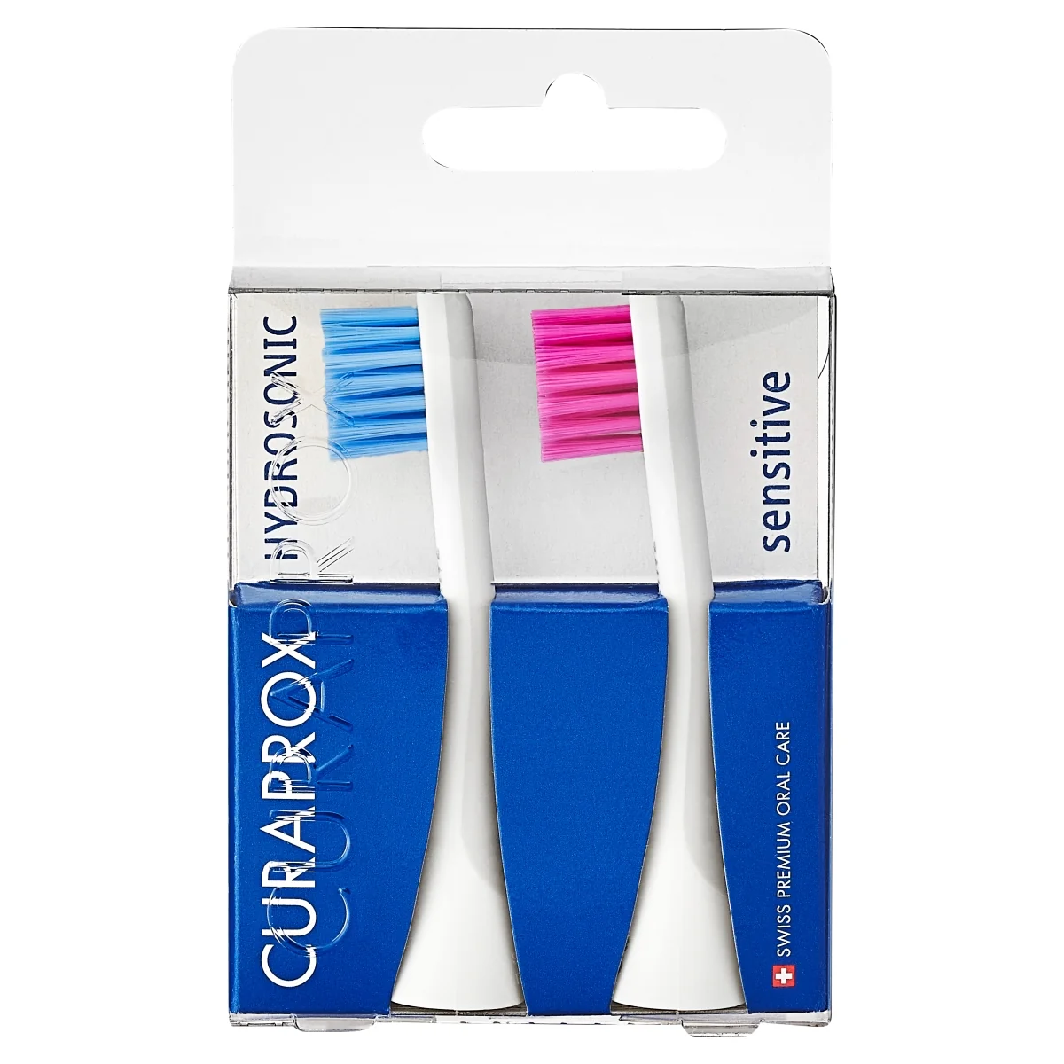 Curaprox Hydrosonic Sensitive Duo końcówki szczoteczki sonicznej niebieska i różowa, 2 sztuki