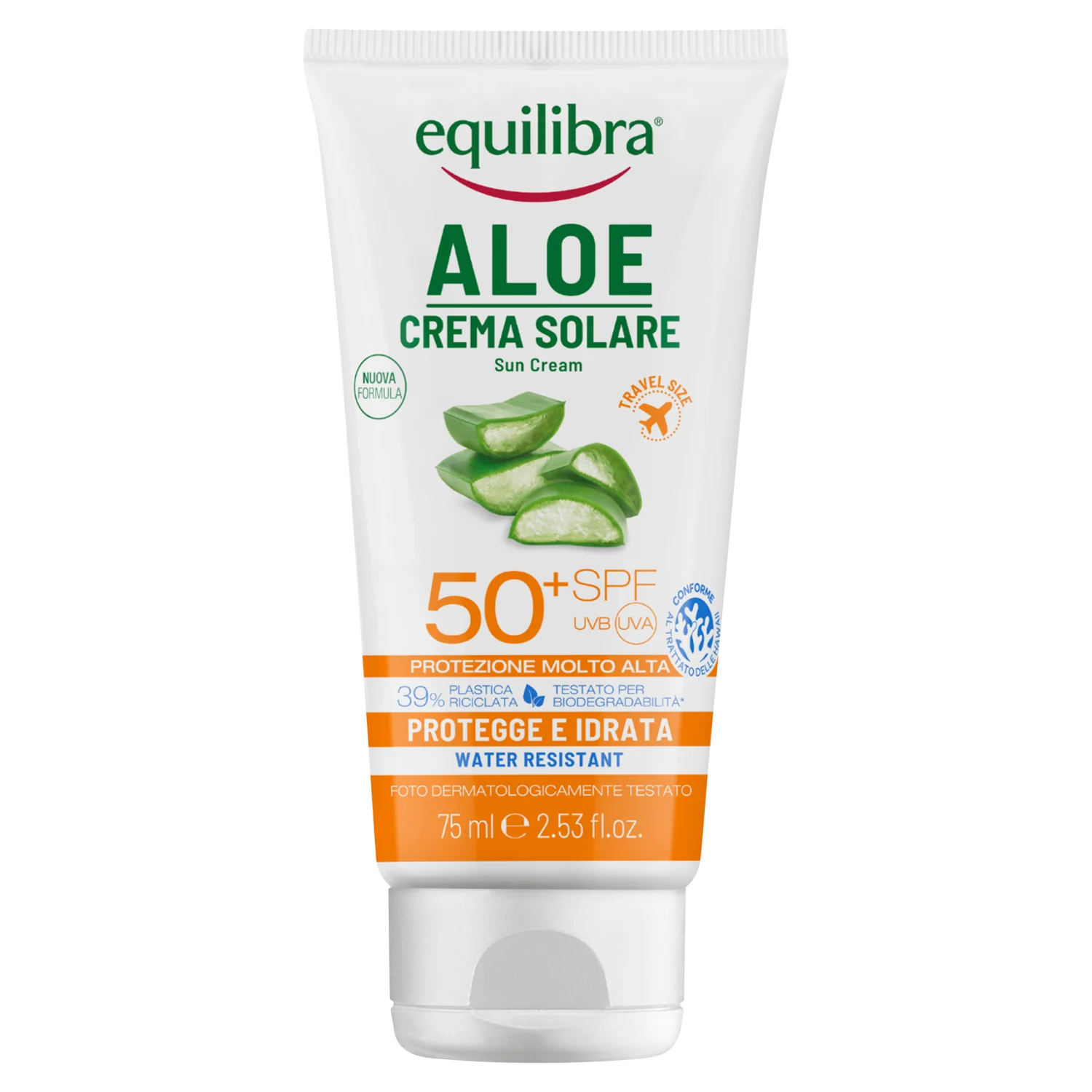 Equilibra Aloe krem przeciwsłoneczny do ciała UVA UVB SPF50+, 75 ml