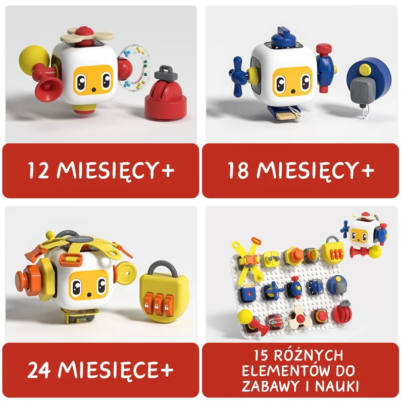 Top Bright Tablica manipulacyjna z kostką i doczepianymi elementami 12 m+