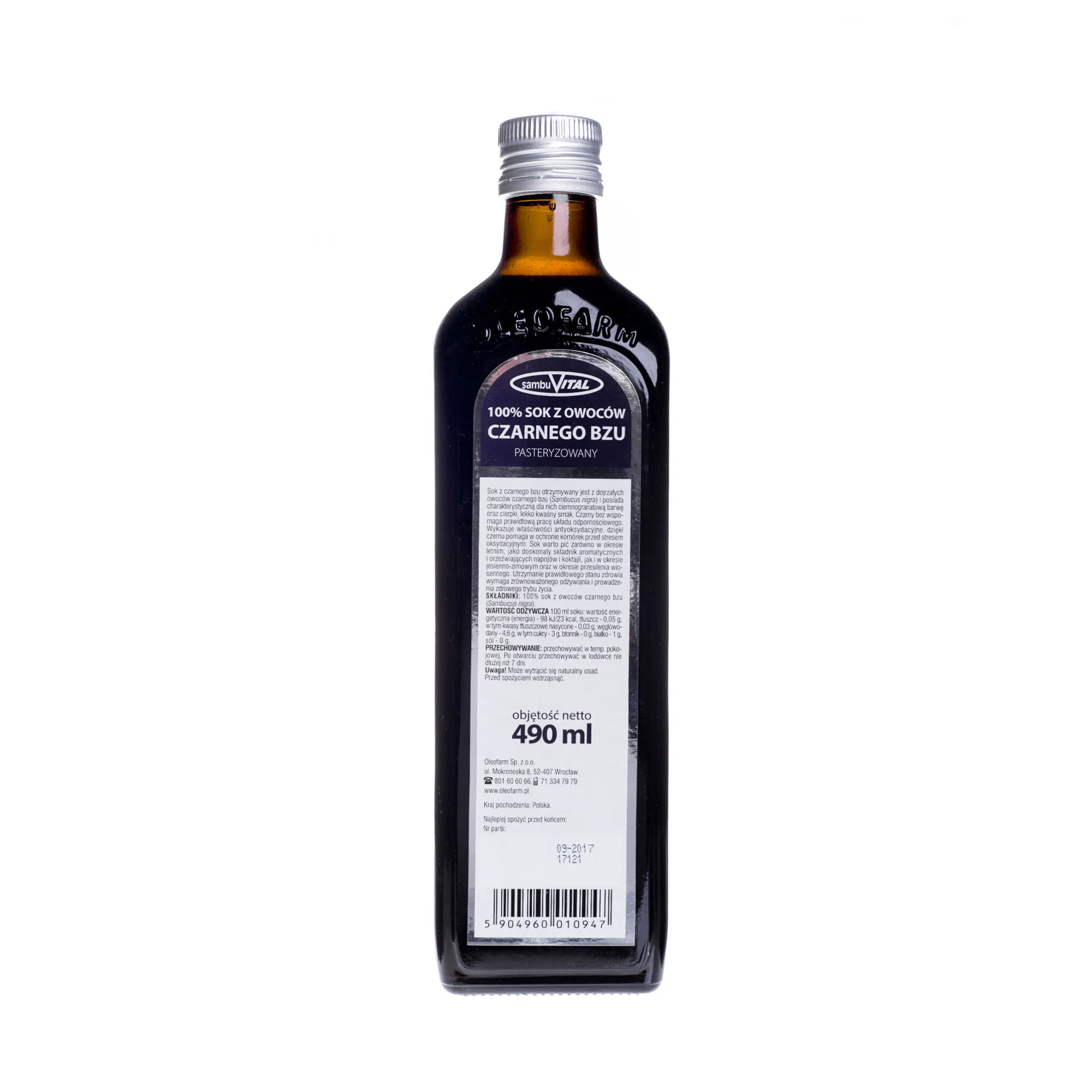 SambuVital 100% sok z owoców czarnego bzu, 490 ml 