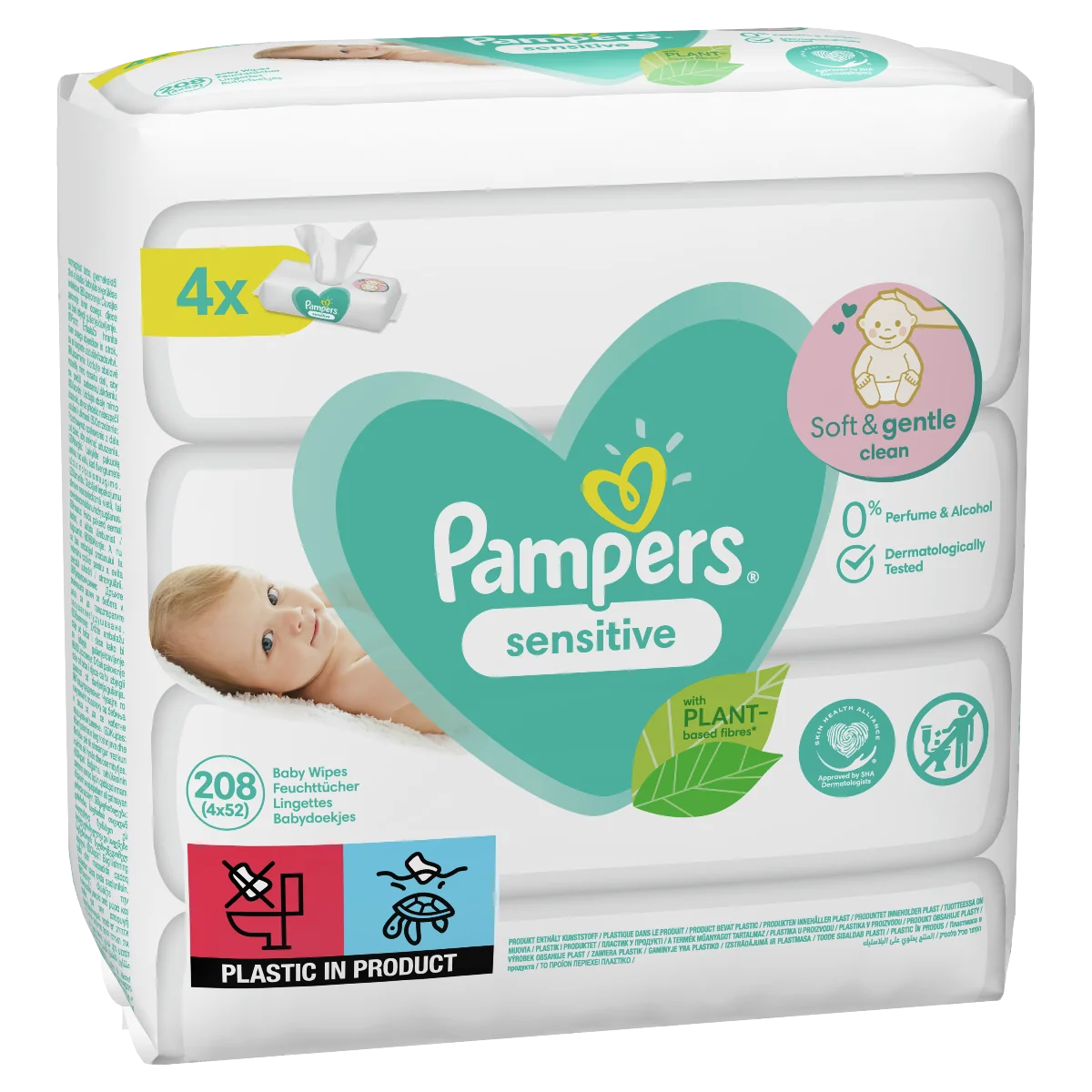 Pampers Sensitive chusteczki nawilżane, 4 x 52 szt.
