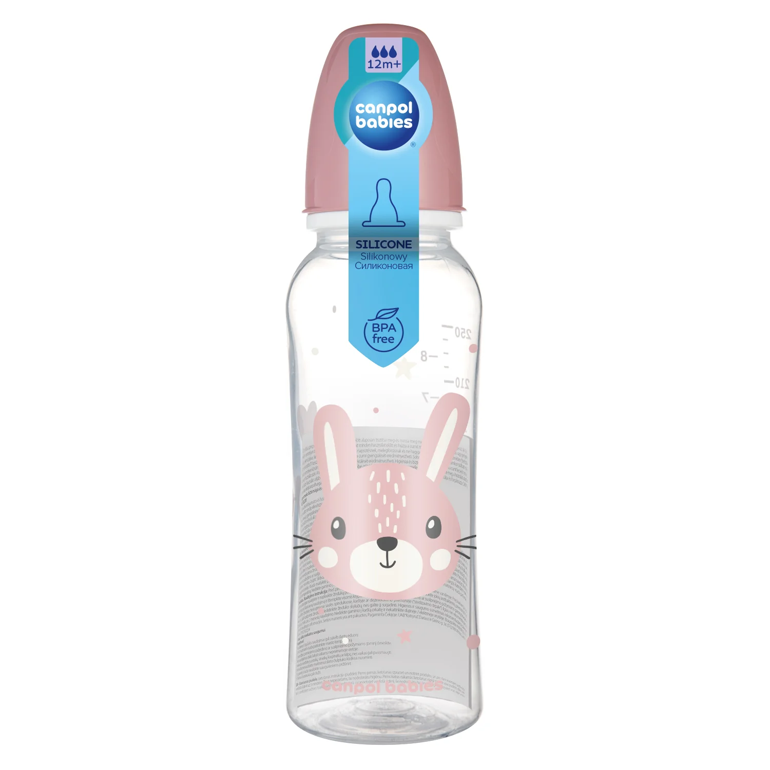 Canpol Babies CUTE ANIMALS różowa butelka 250 ml, 1 sztuka
