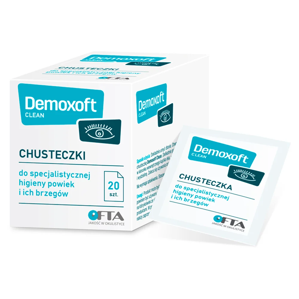 Demoxoft Clean chusteczki do pielęgnacji i oczyszczania skóry powiek, 20 sztuk