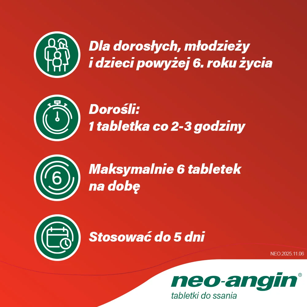 Neo-Angin bez cukru 1,2 mg + 0,6 mg + 5,72 mg 24 tabletki do ssania