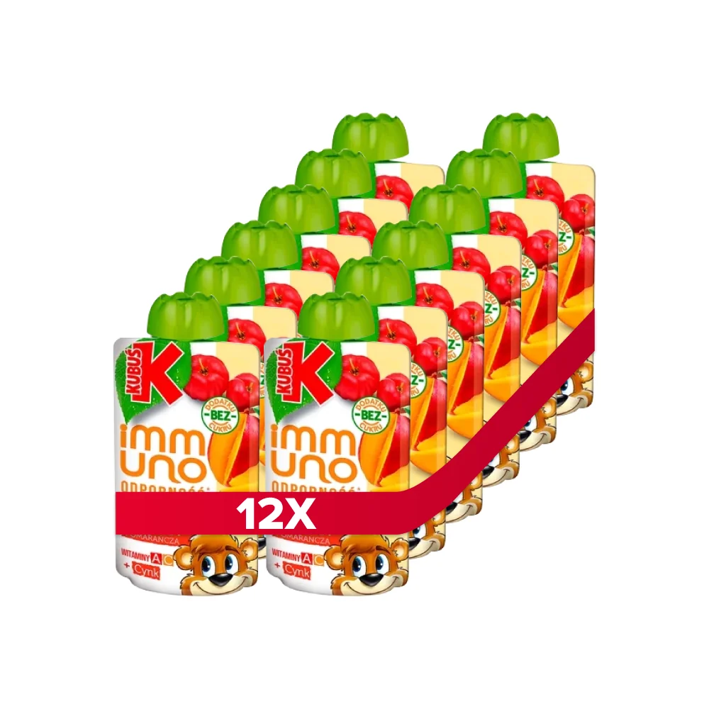 Kubuś Immuno Odporność mus owocowy mango i acerola z witaminą C i cynkiem, 12 x 100 g
