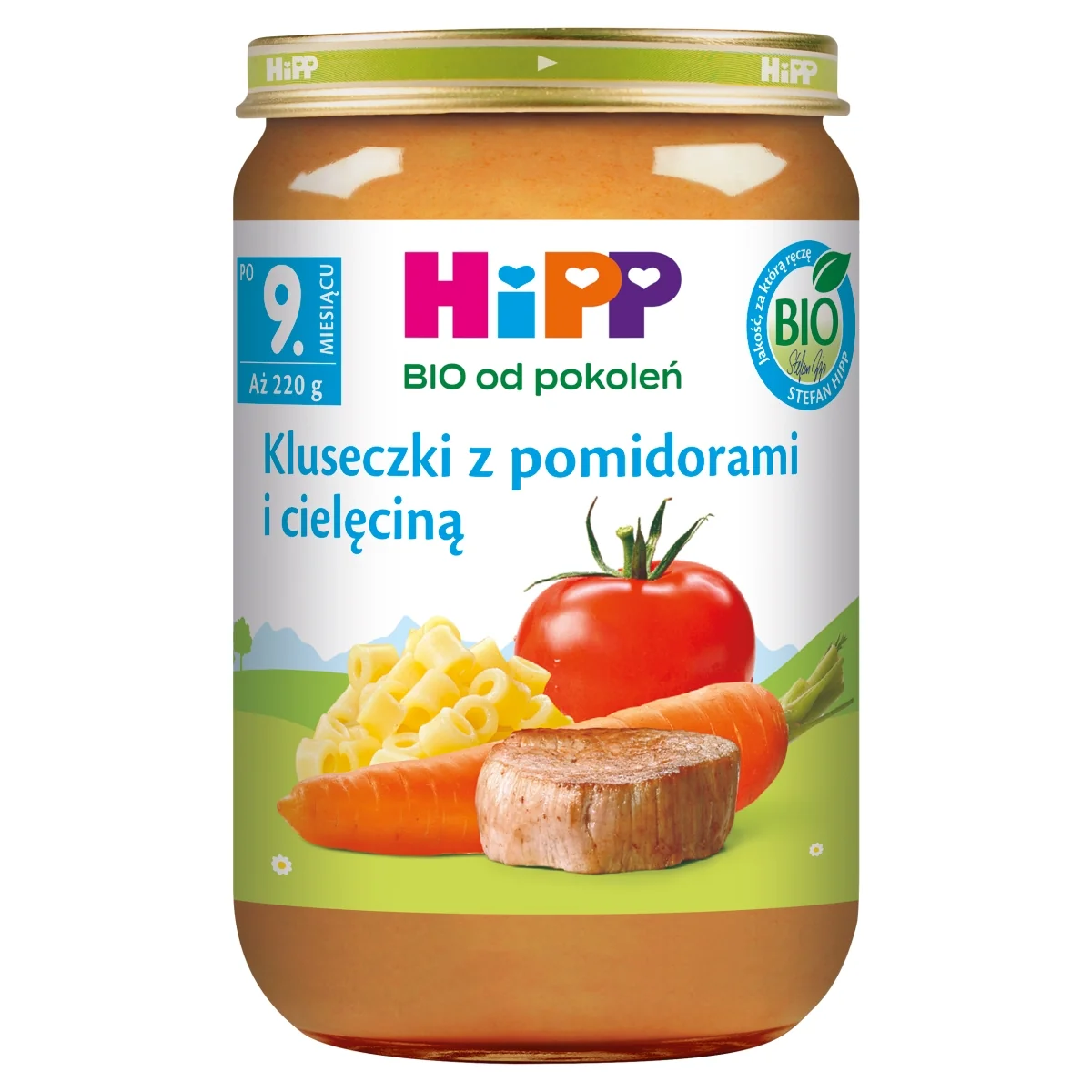HiPP BIO od pokoleń obiadek kluseczki z pomidorami i cielęciną po 9. miesiącu, 220 g