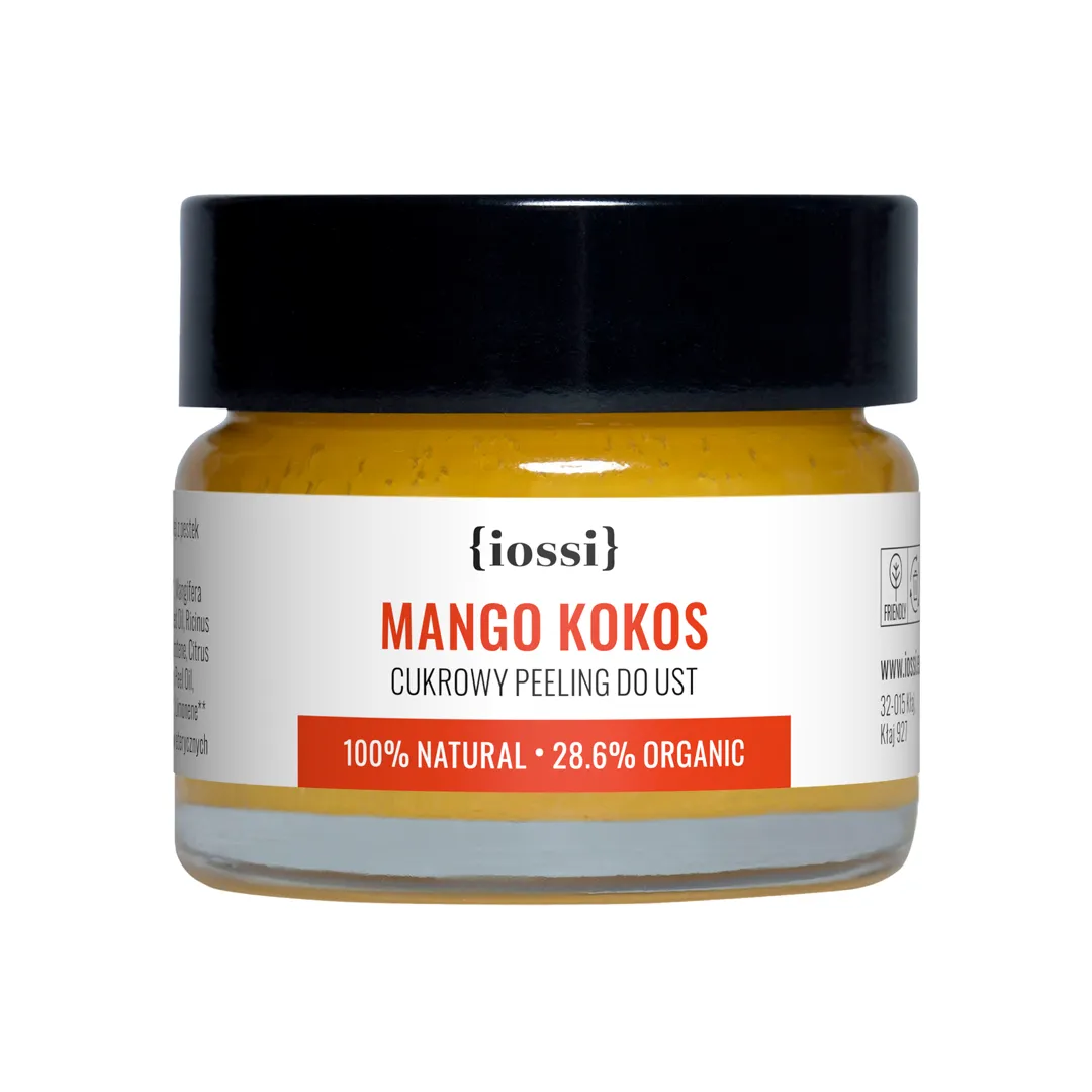 iossi, Mango Kokos, delikatny cukrowy peeling do ust z masłem mango i cytryną, 15 ml