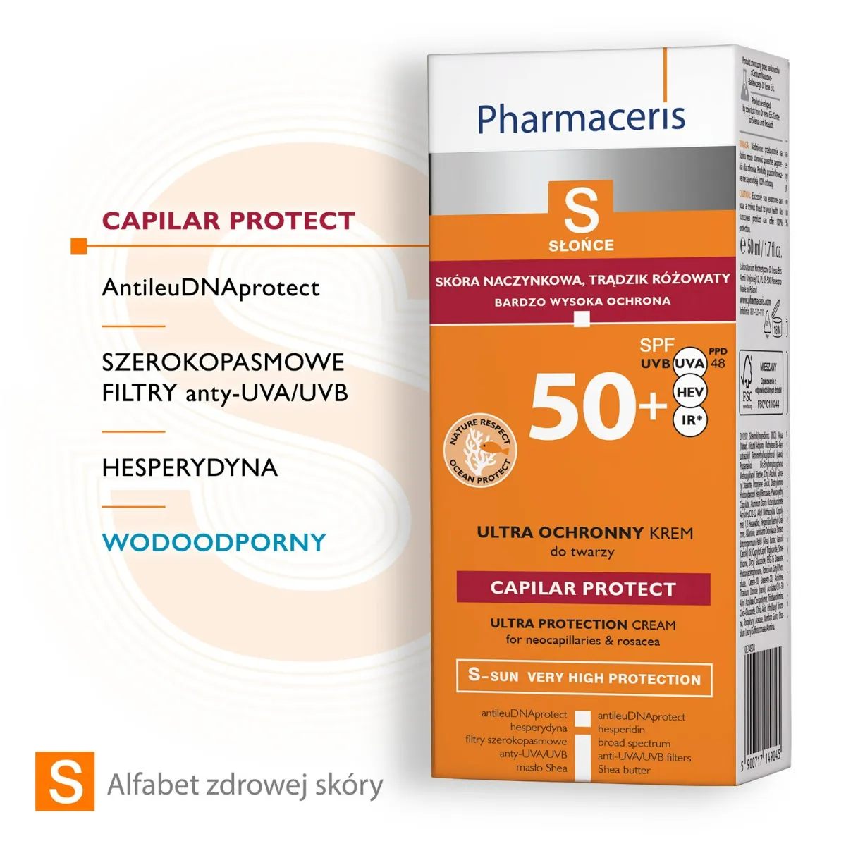 Pharmaceris S Capilar & Sun Protect, krem ochronny dla skóry naczynkowej i z trądzikiem różowatym SPF 50+, 50 ml 