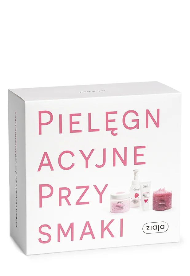 Ziaja Marshmallow zestaw peeling cukrowy, 300 ml + galaretka do kąpieli, 260 ml + krem do rąk, 50 ml + pianka myjąca, 250 ml