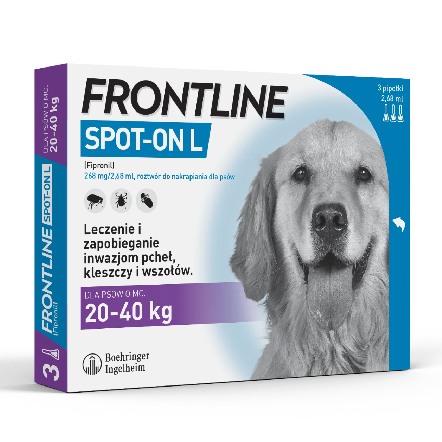 Frontline Spot-on L 268 mg/2,68 ml, roztwór do nakrapiania dla psów 20-40 kg, 3 x 2,68 ml