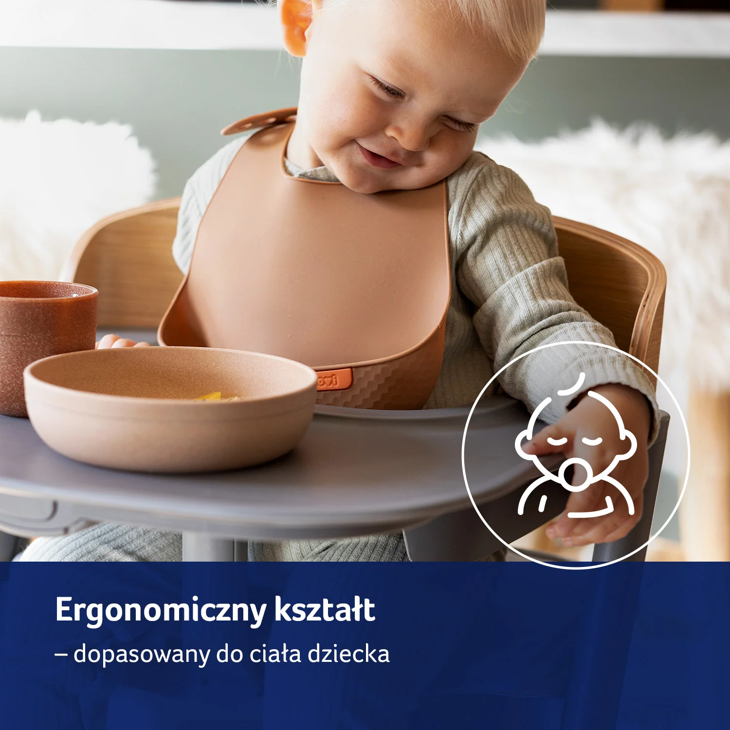 LOVI Śliniak silikonowy z kieszonką nude, 1 sztuka