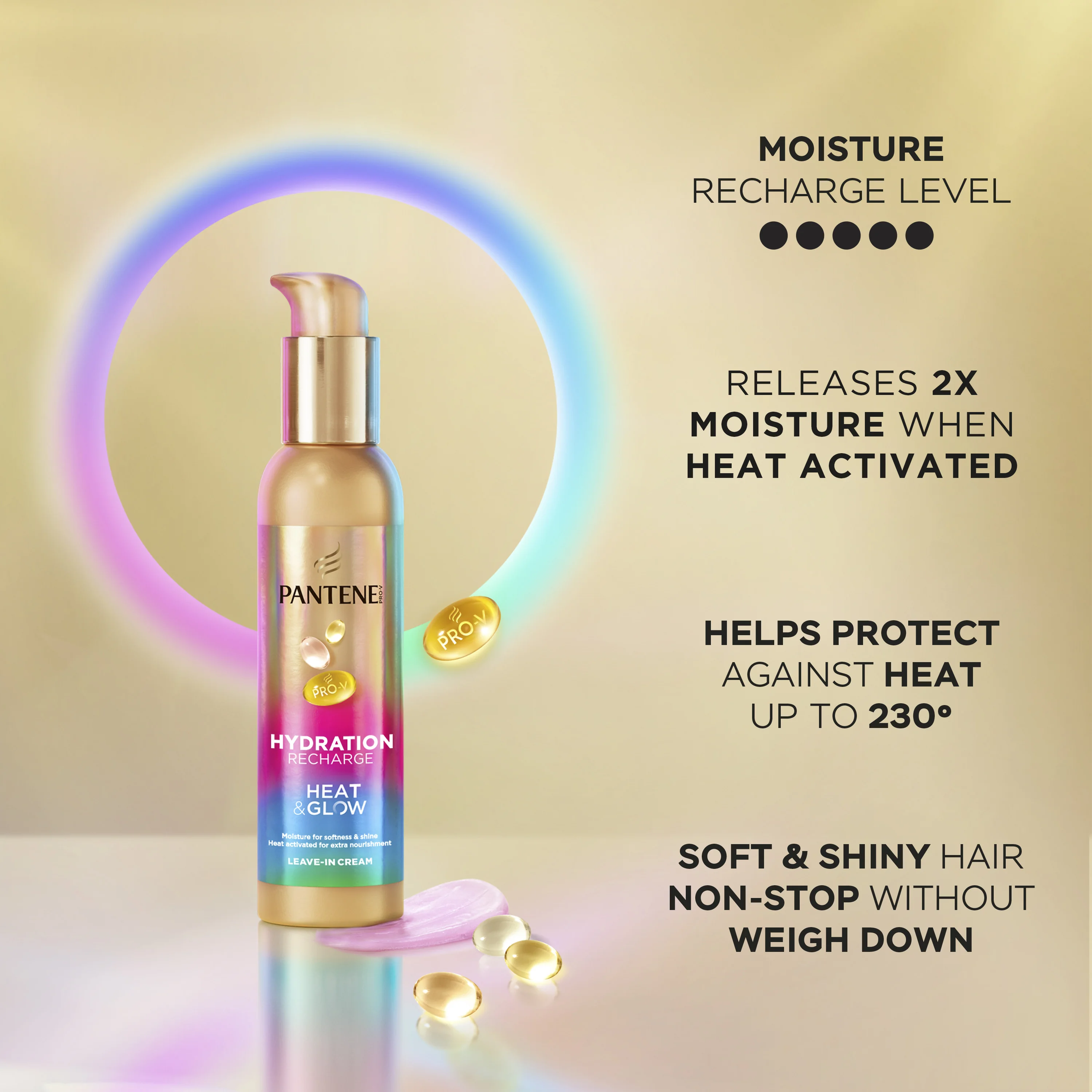 Pantene Pro-V Hydration Recharge Heat & Glow krem termoochronny bez spłukiwania, 135 ml