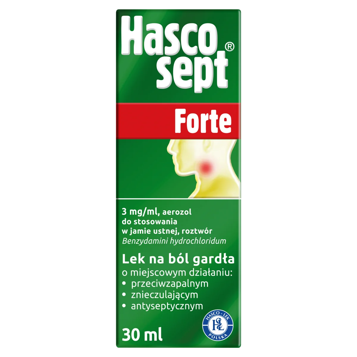 Hascosept Forte 3 mg/ml, aerozol do stosowania w jamie ustnej, 30 ml