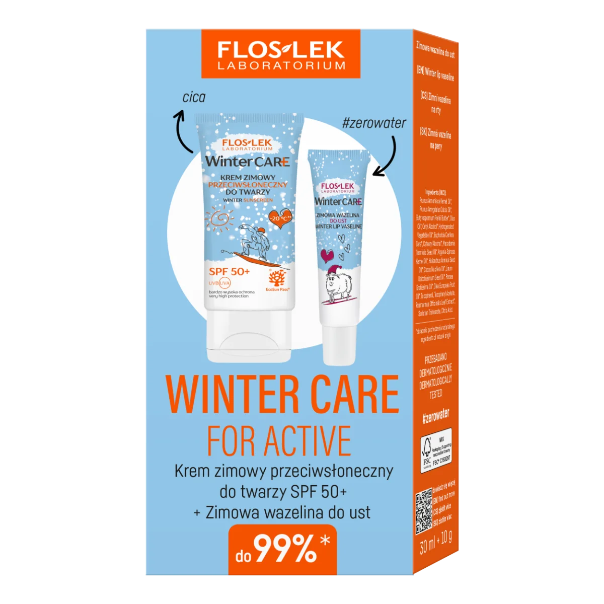 Winter Care For Active krem zimowy przeciwsłoneczny do twarzy SPF 50+, 30 ml + wazelina do ust, 10 g