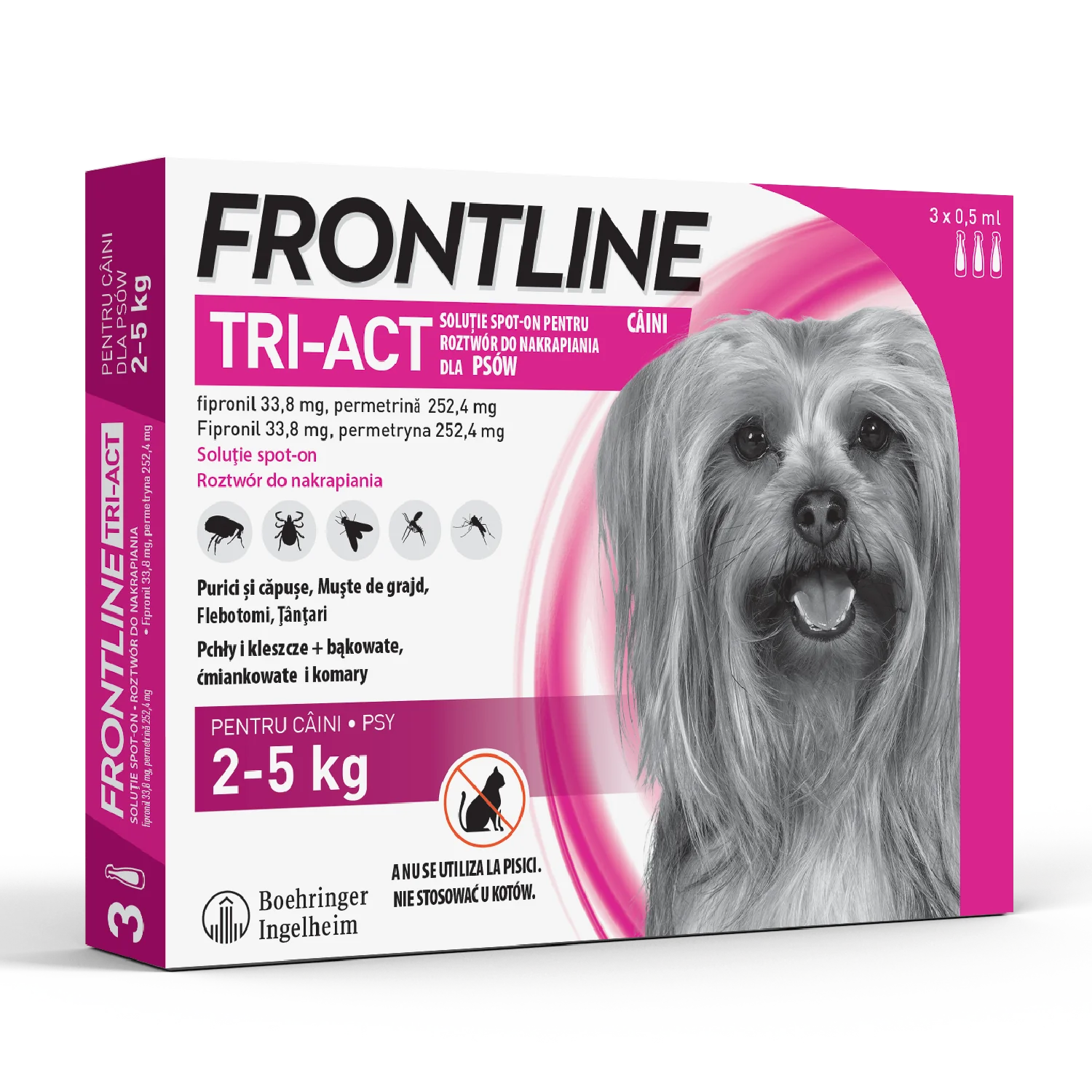 Frontline Tri-Act XS (33,8 mg + 252,4 mg)/0,5 ml roztwór do nakrapiania dla psów 2-5 kg, 3 x 0,5 ml