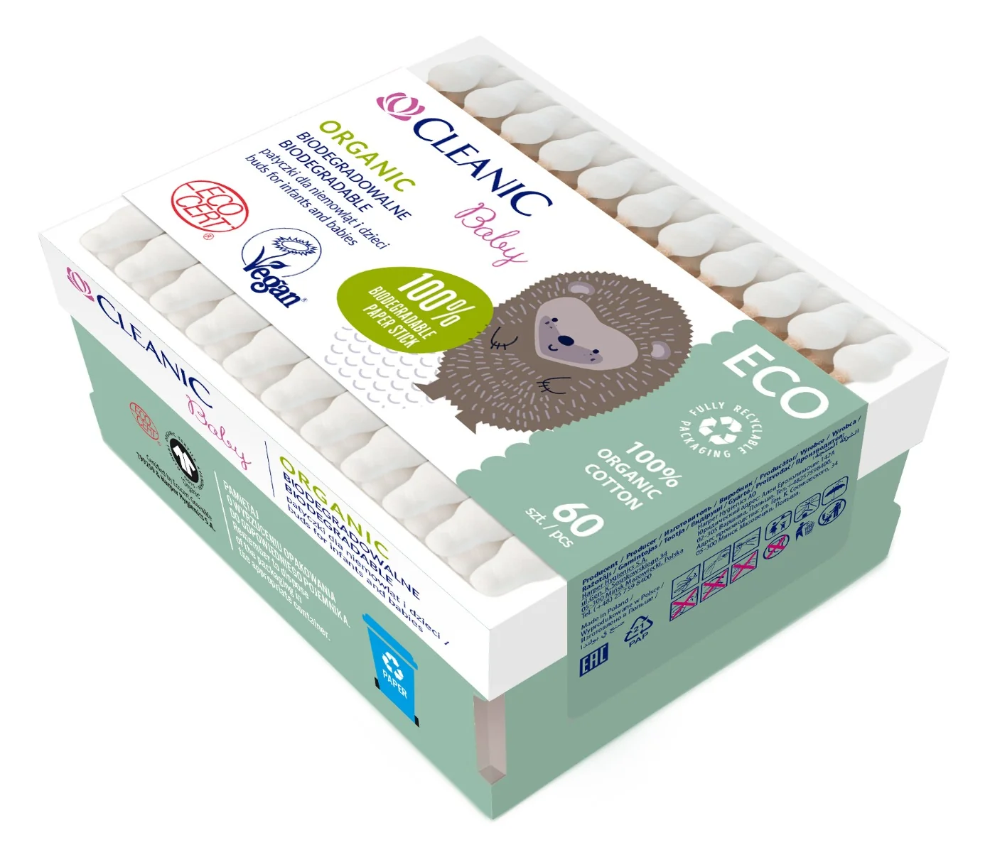 Cleanic Eco Baby patyczki dziecięce, 60 szt.