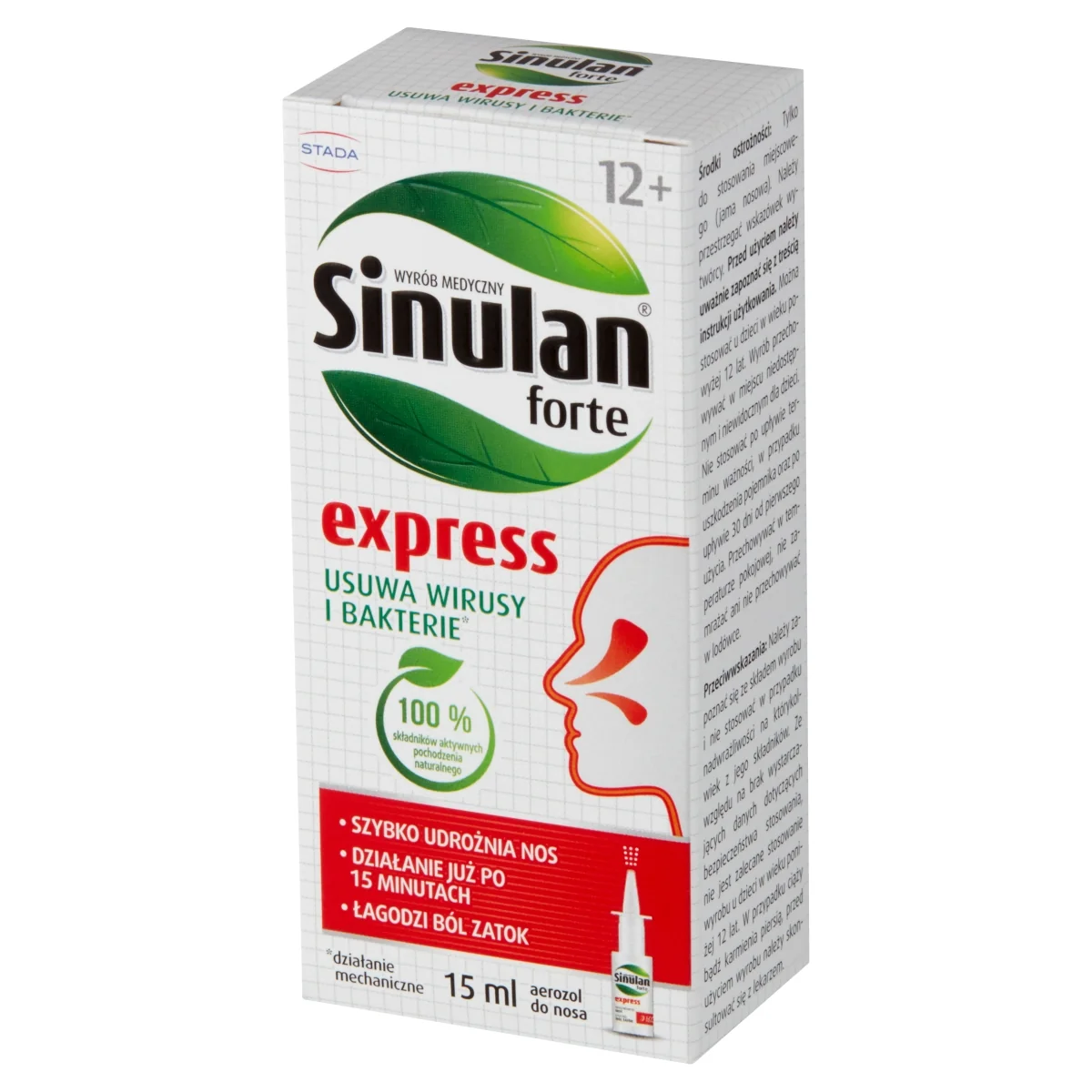 Sinulan Express Forte wyrób medyczny stosowany w leczeniu zapalenia zatok i kataru, 15 ml