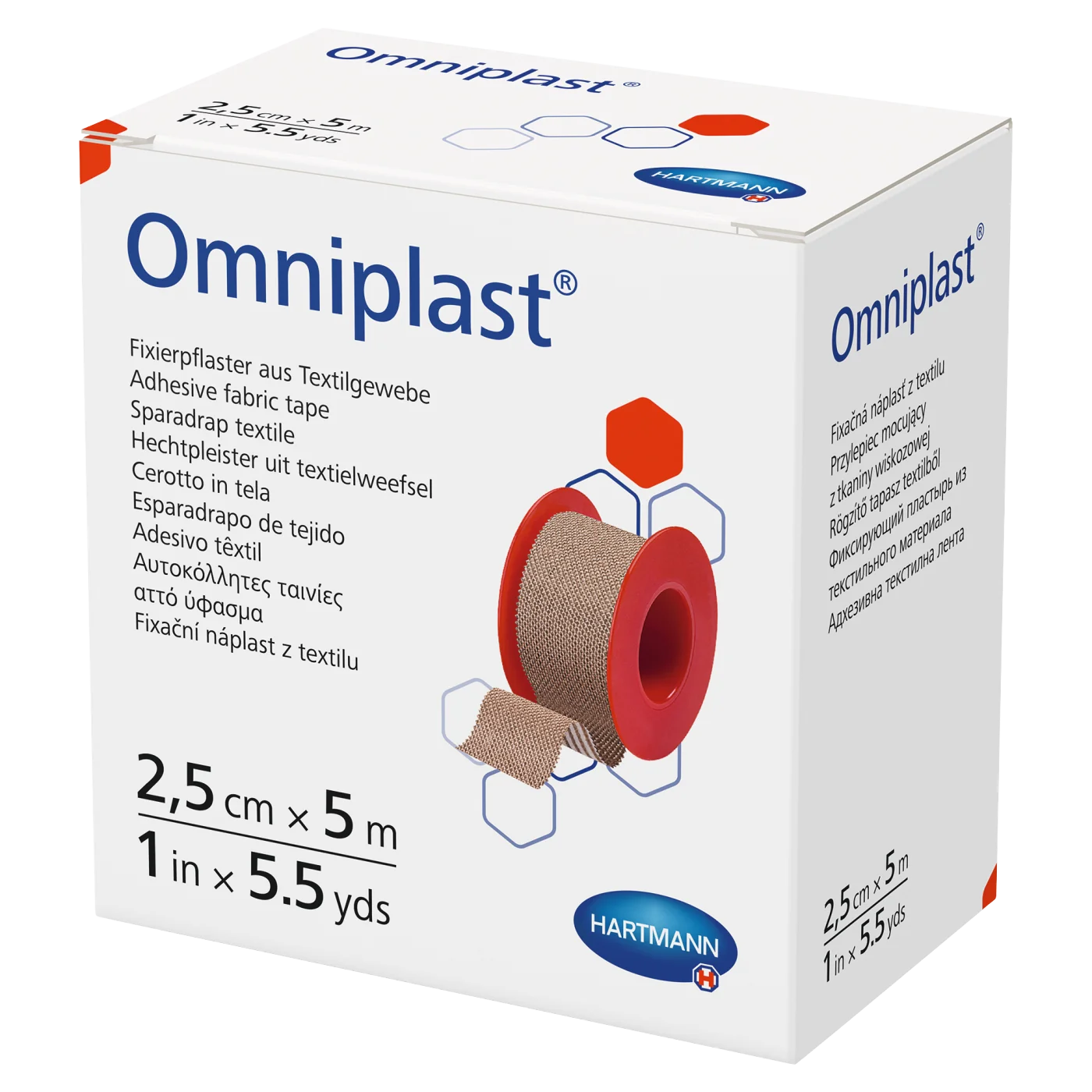 Omniplast przylepiec z tkaniny wiskozowej w kolorze cielistym, 2,5 cm x 5 m, 1 szt.