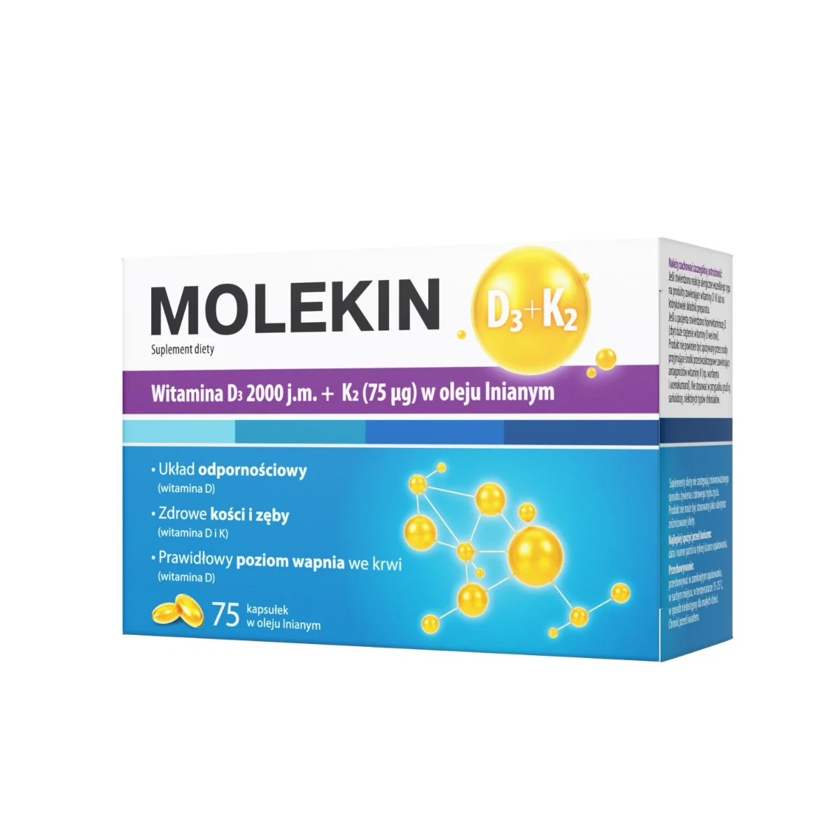 Molekin D3+K2 w oleju lnianym suplement diety, 75 kapsułek