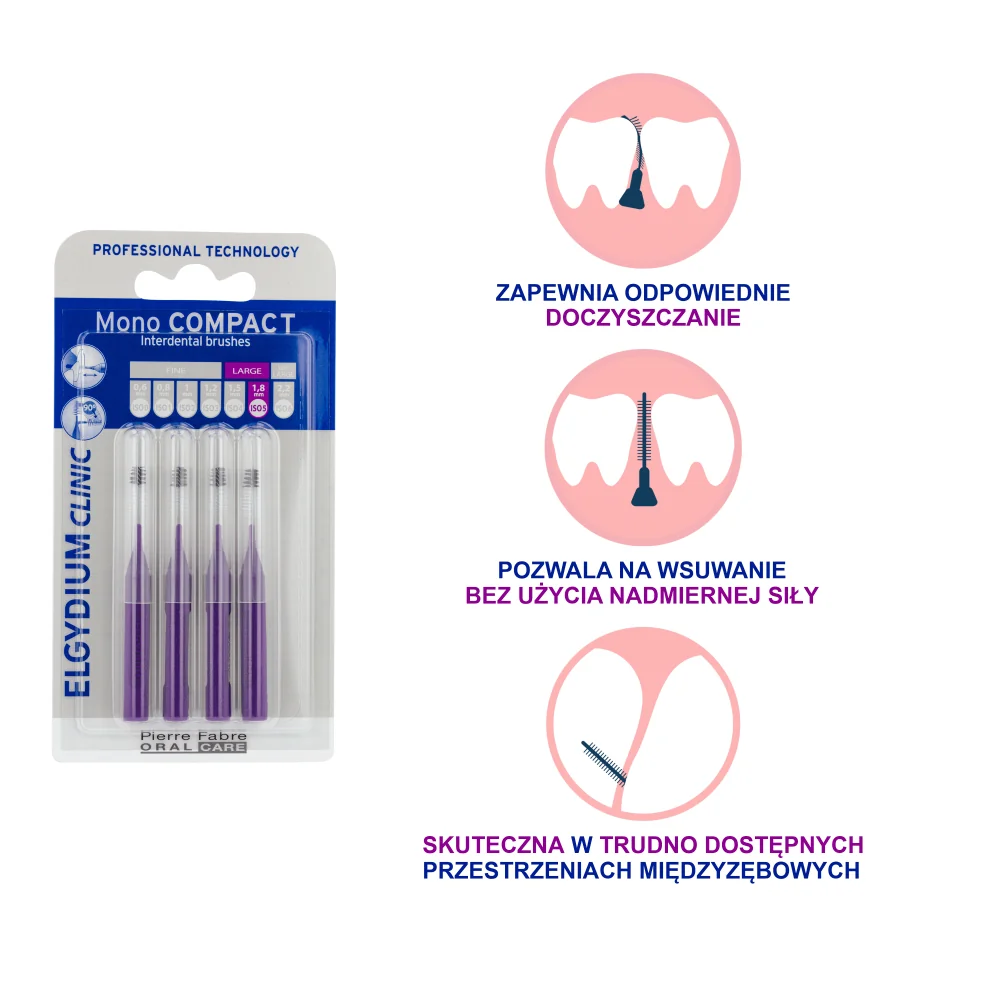 Elgydium Clinic Mono Compact 5 szczoteczki międzyzębowe purpurowe, 4 szt.