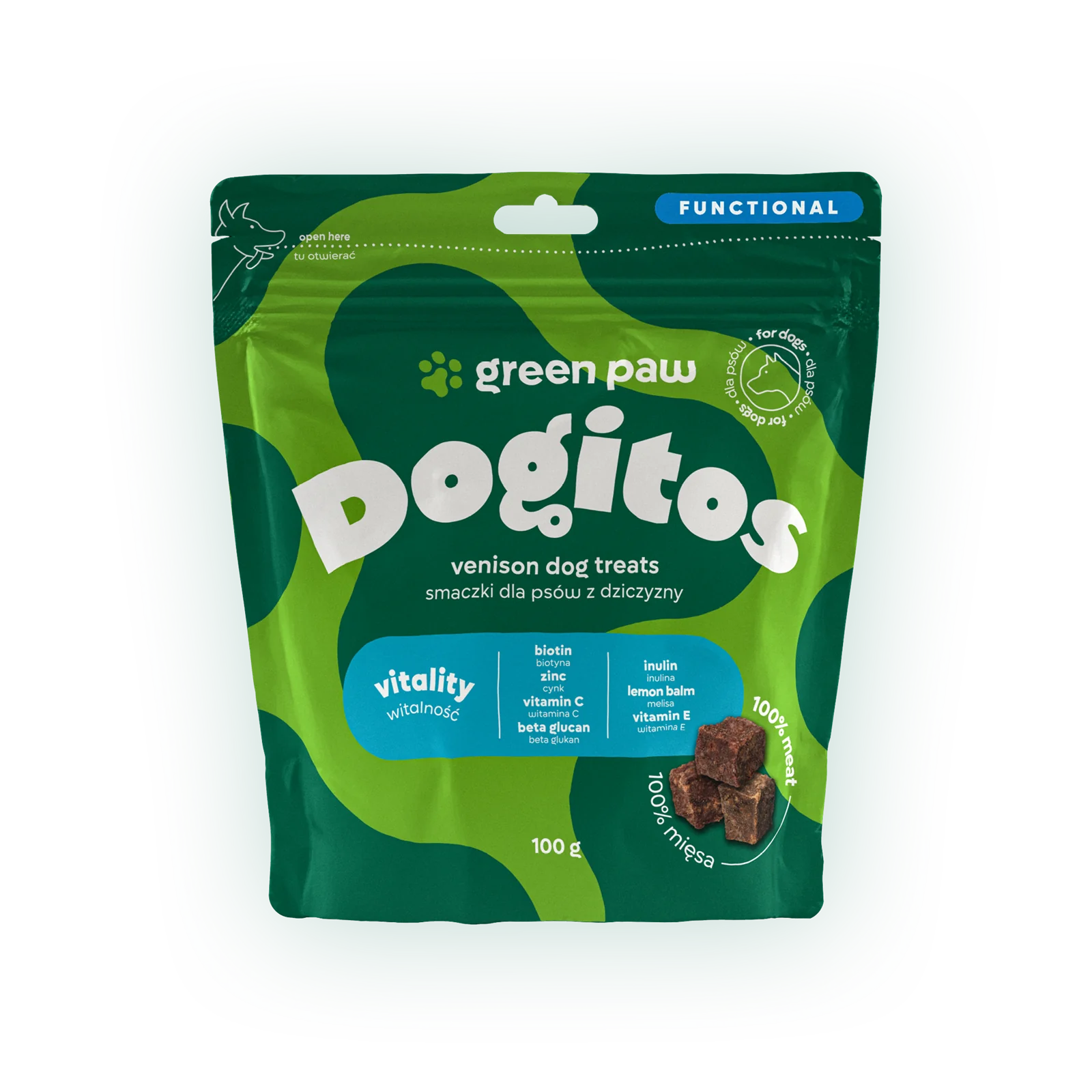 Green Paw Dogitos Vitality smaczki na witalność z dziczyzny, 100 g