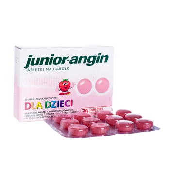 Junior-Angin, 36 tabletek do ssania na gardło, dla dzieci, smak truskawkowy 
