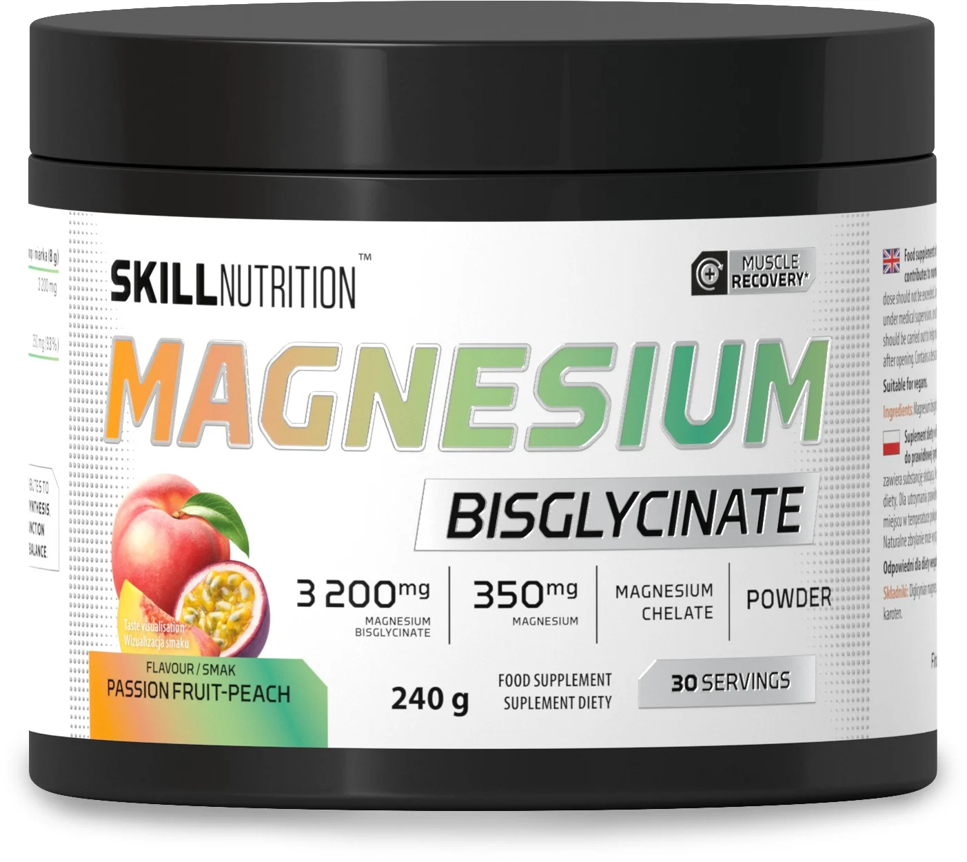 Skill Magnesium Bisglycinate Powder passion fruit-peach, proszek, 240 g