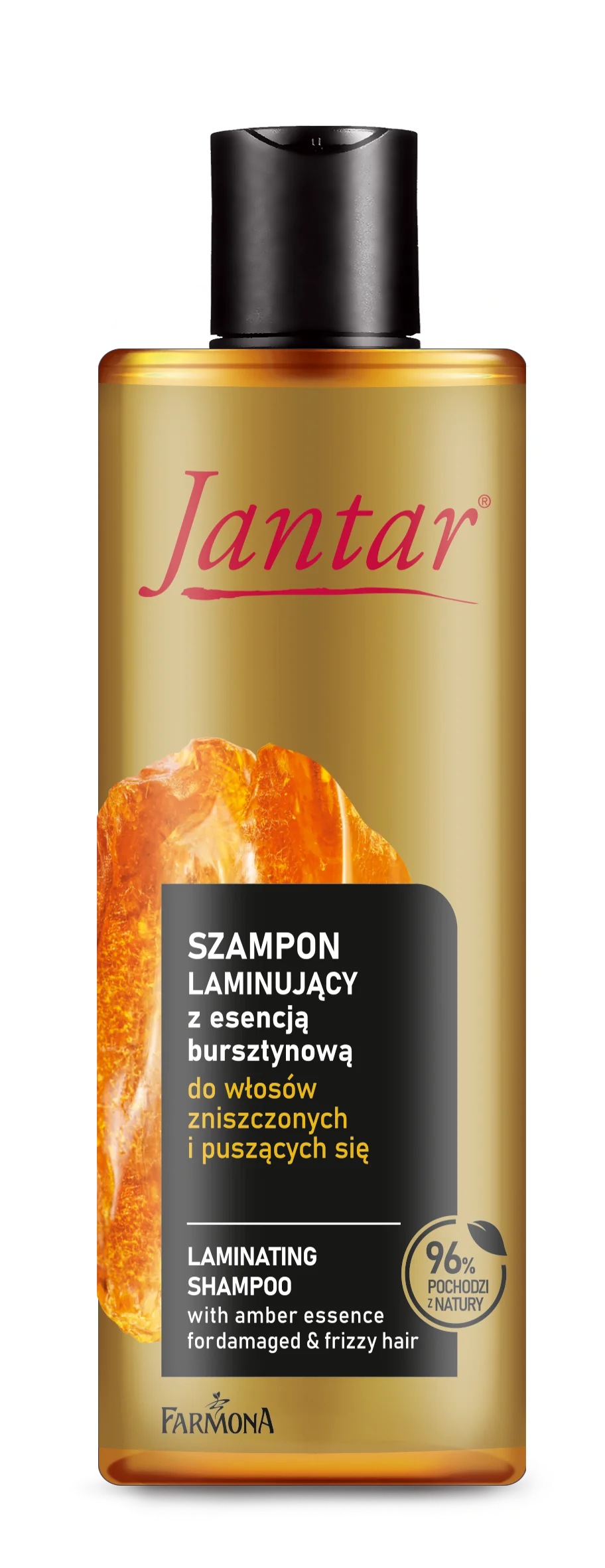 Jantar szampon laminujący do włosów zniszczonych i puszących się z esencją bursztynową, proteinami i ceramidami, 300 ml