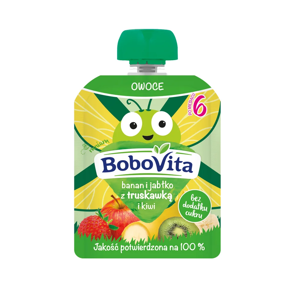 BoboVita mus banan i jabłko z truskawką i kiwi, 80 g