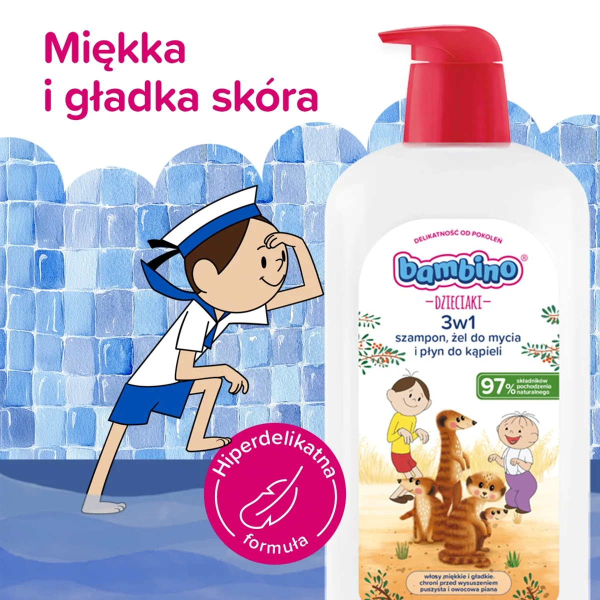 Bambino Dzieciaki Surykatki 3w1 szampon, żel pod prysznic i płyn do kąpieli, 1000 ml