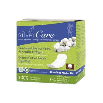 Masmi Silver Care, ultracienkie bawełniane podpaski na noc ze skrzydełkami 100% bawełny organicznej, 10 sztuk 