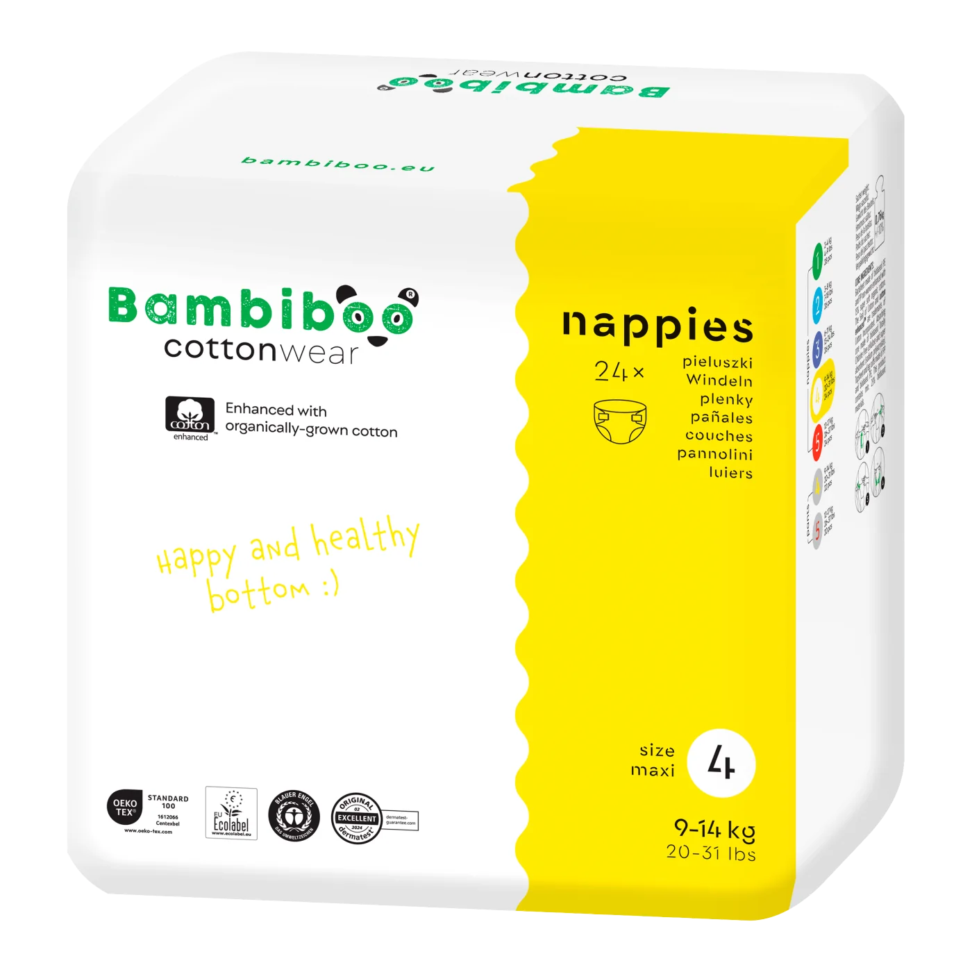 Bambiboo COTTONWEAR jednorazowe pieluszki z bawełną organiczną rozmiar 4, 24 szt.