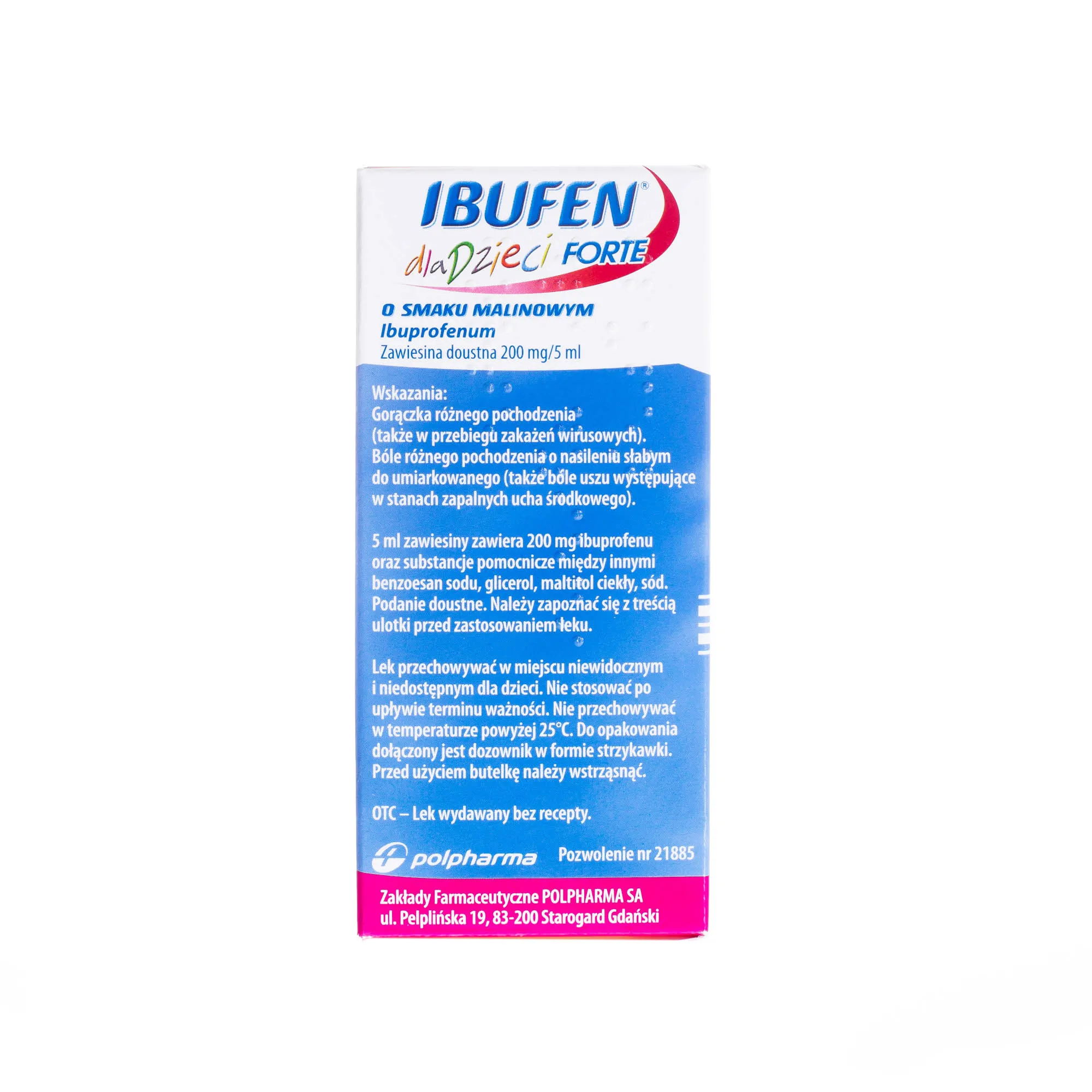 Ibufen Forte Dla Dzieci - zawiesina doustna o działaniu przeciwgorączkowym, przeciwbólowym i przeciwzapalny o smaku malinowym, 40 ml 
