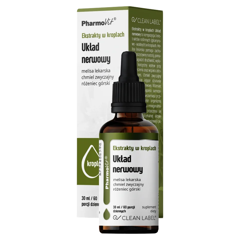 Pharmovit Clean label Ekstrakty w kroplach Układ nerwowy, suplement diety, 30 ml
