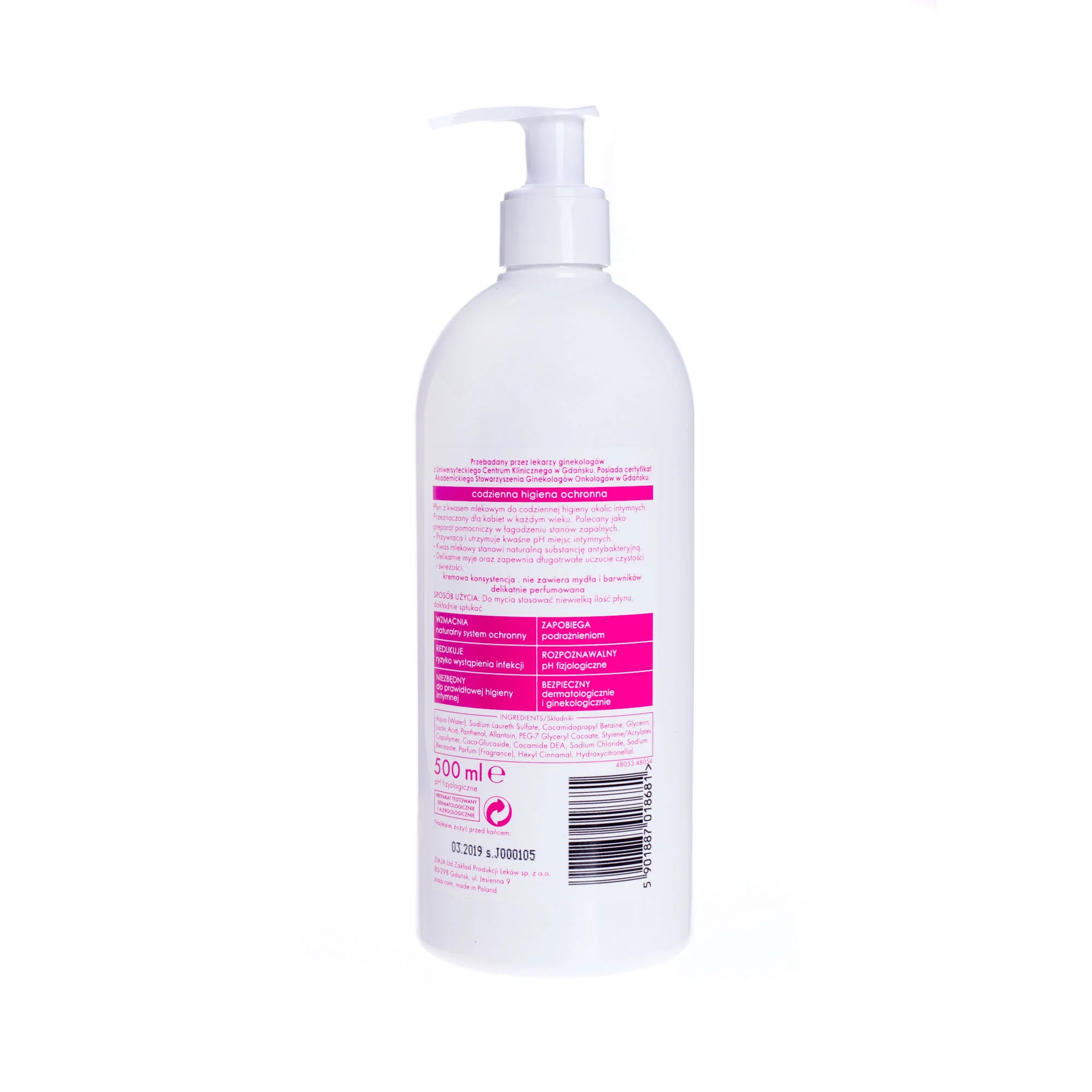 Ziaja Intima kremowy płyn do higieny intymnej z kwasem mlekowym, 500 ml