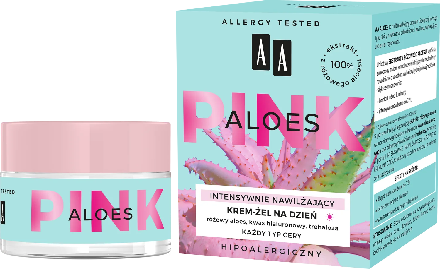 AA ALOES PINK Intensywnie nawilżający żelowy krem na dzień, 30 ml
